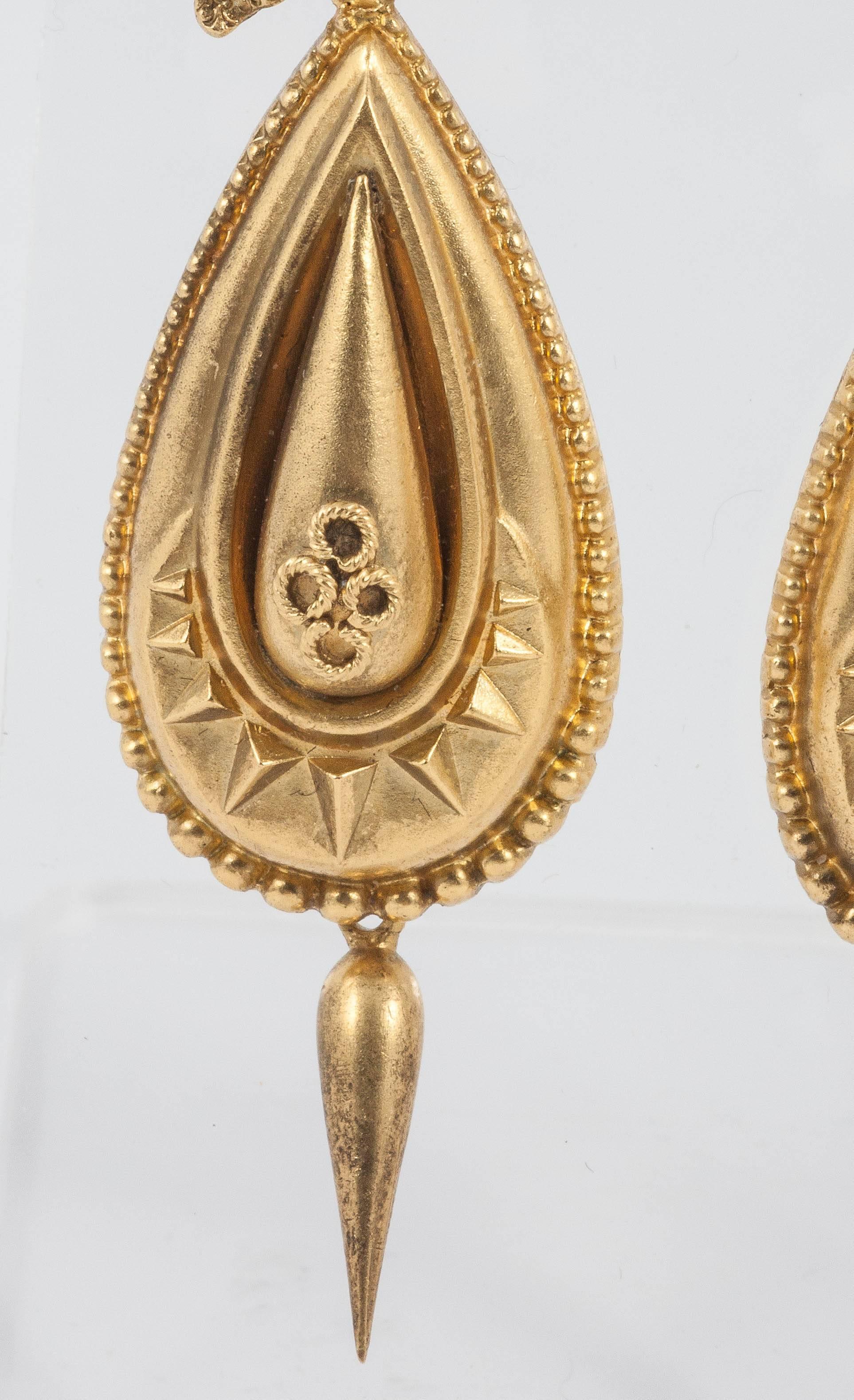 Late Victorian Victorian Etruscan Revival Gold Earrings For Sale