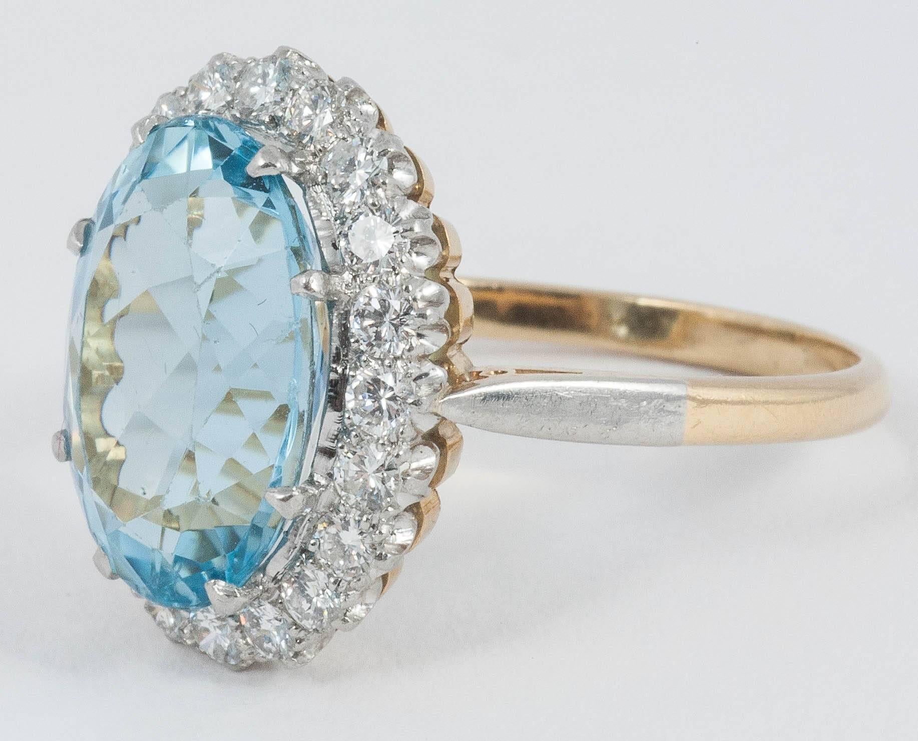Modern Aquamarine Diamond Gold Platinum Cluster Ring For Sale