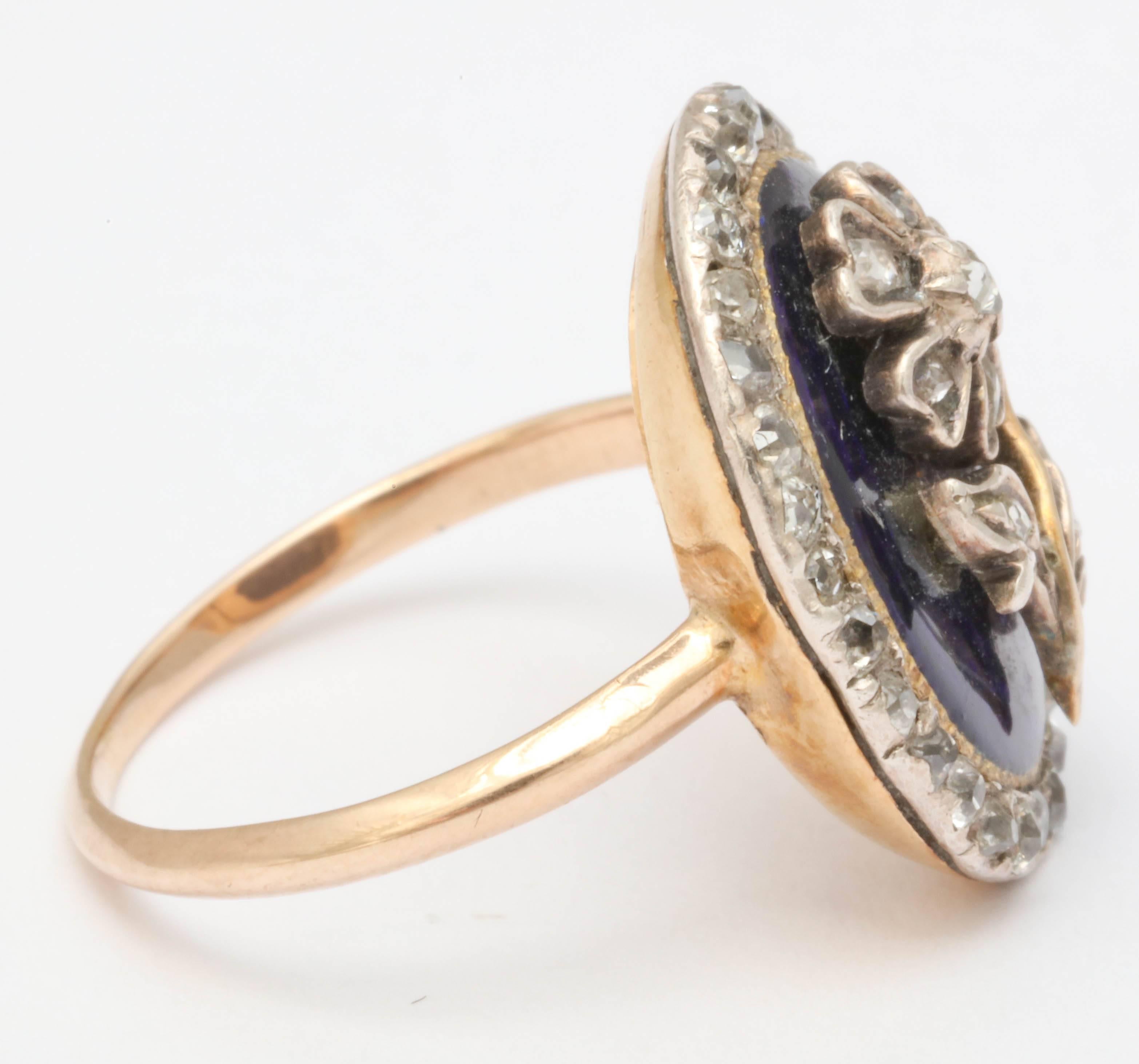 Victorian Enamel, Diamond Locket Back Daisy Ring