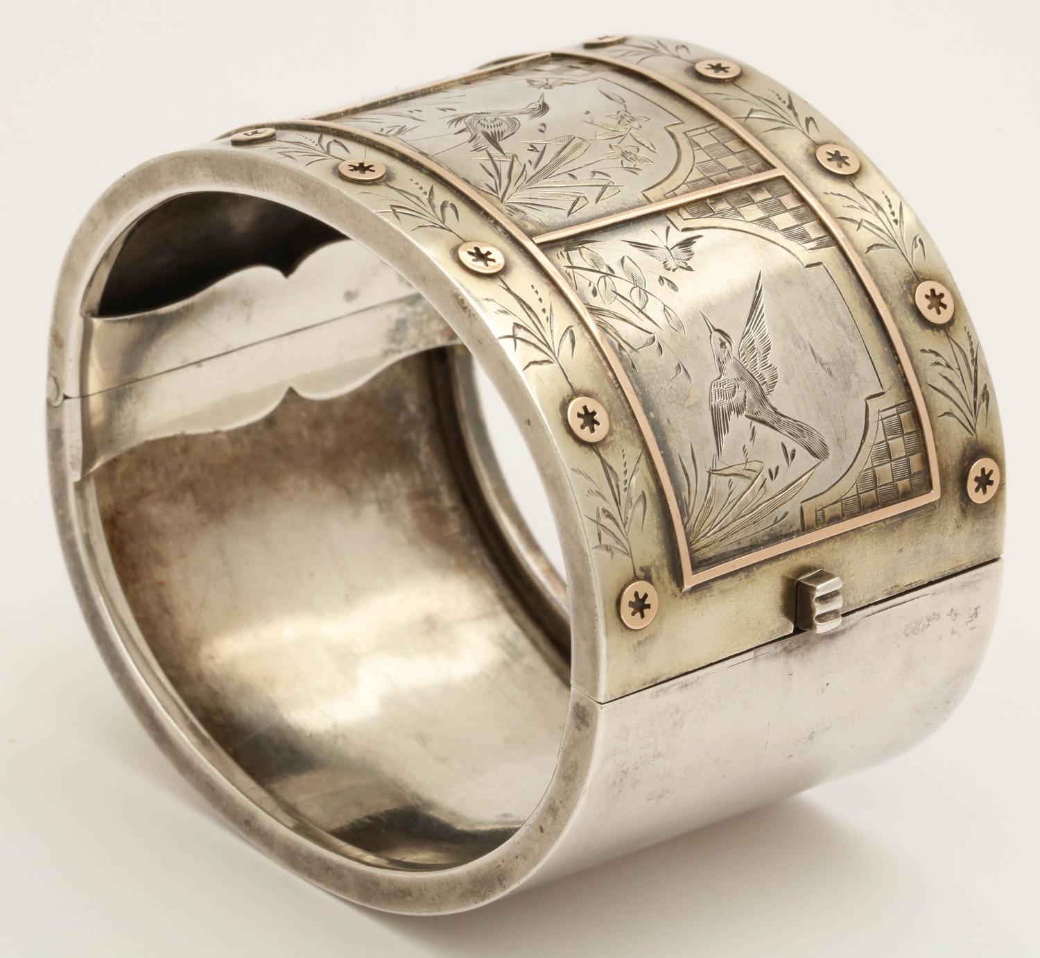 Japanese Silver Two Color Gold Aesthetic Bangle Bracelet ...