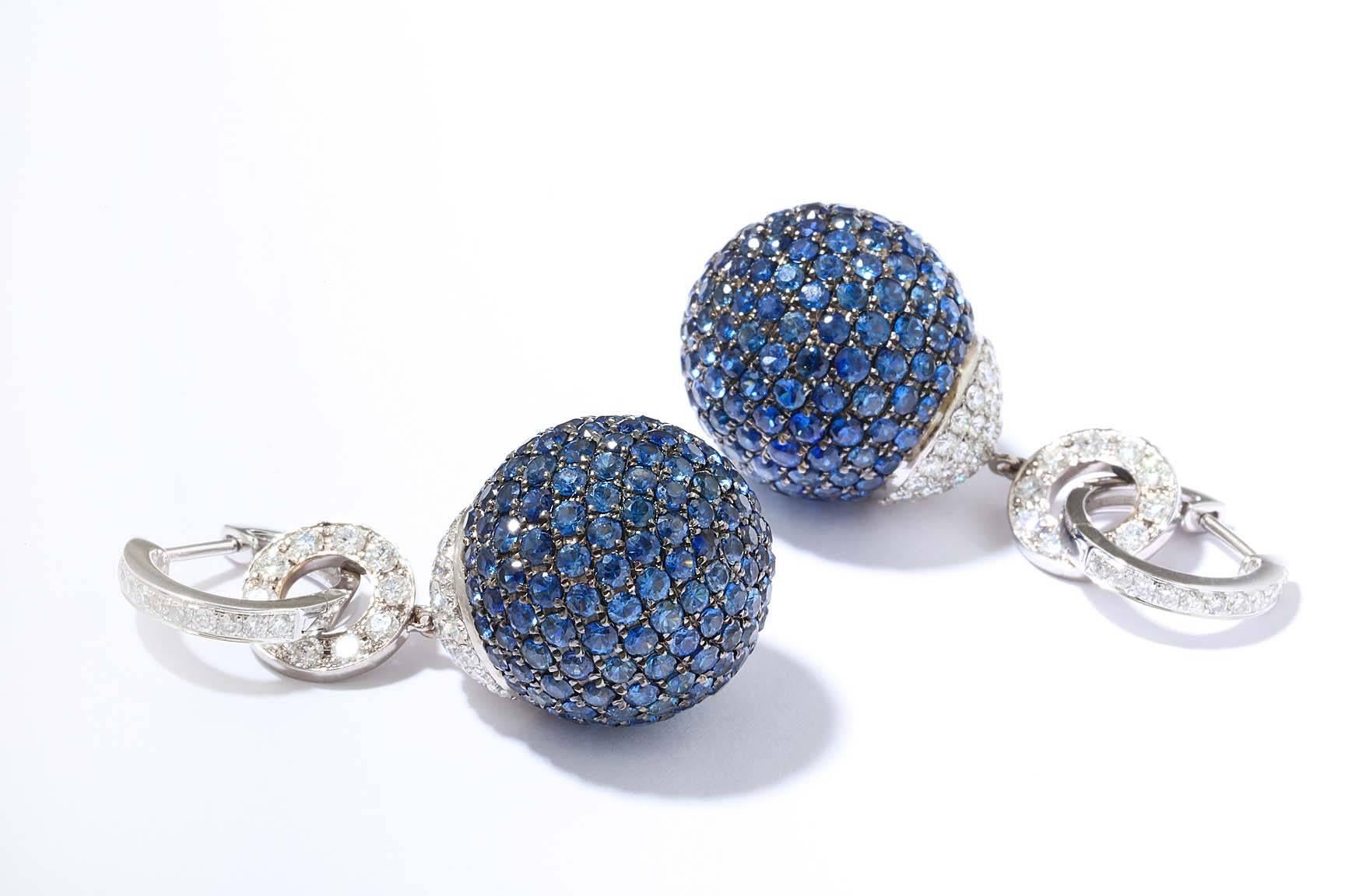 Modern  Diamond and Sapphire Orb Earrings