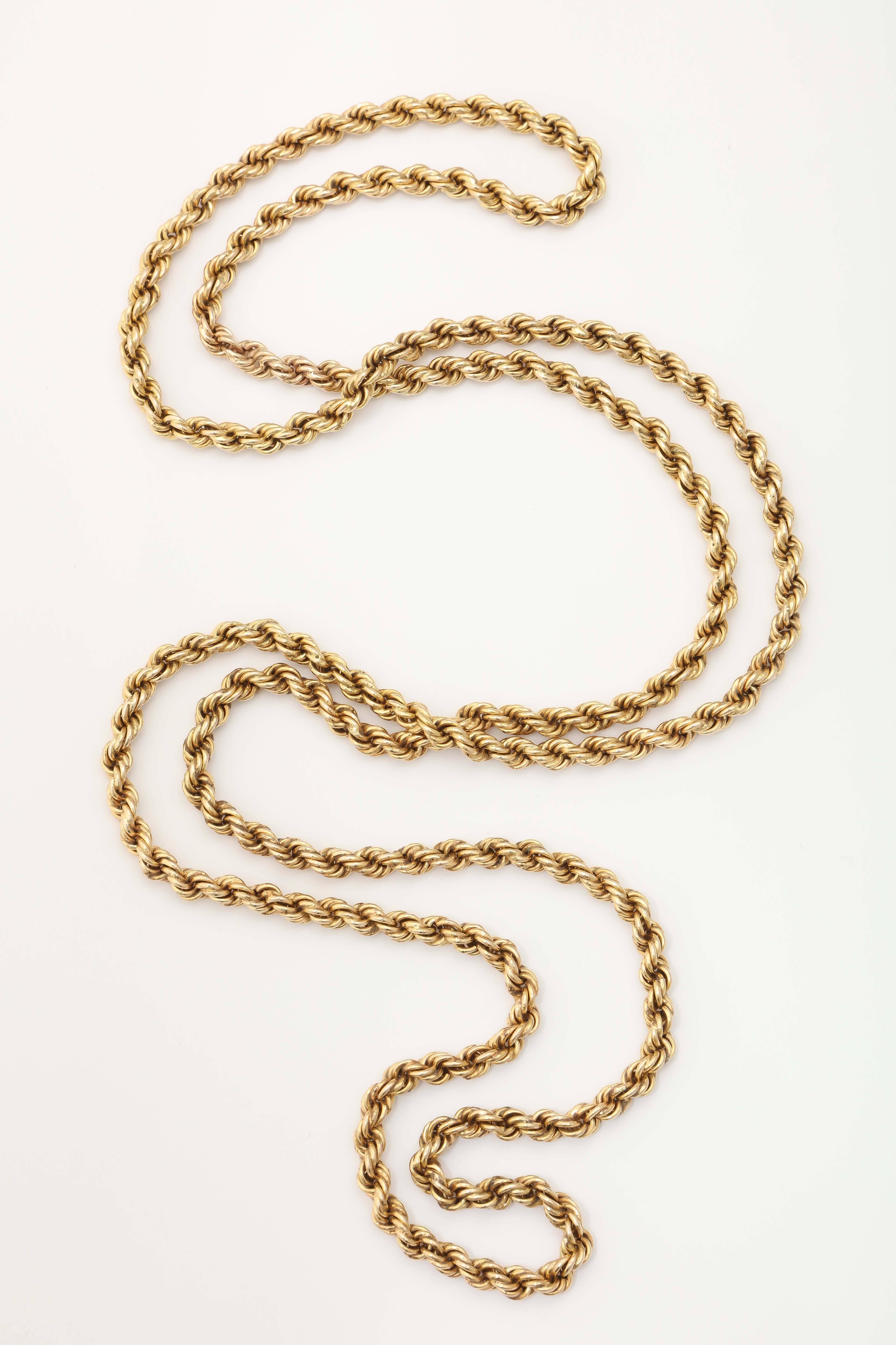 14kt Yellow Gold Rope Chain.  Ca 1940.  Never ending - no clasp. A staple choice - worn with anything and everywhere. Almost 3 ounces.