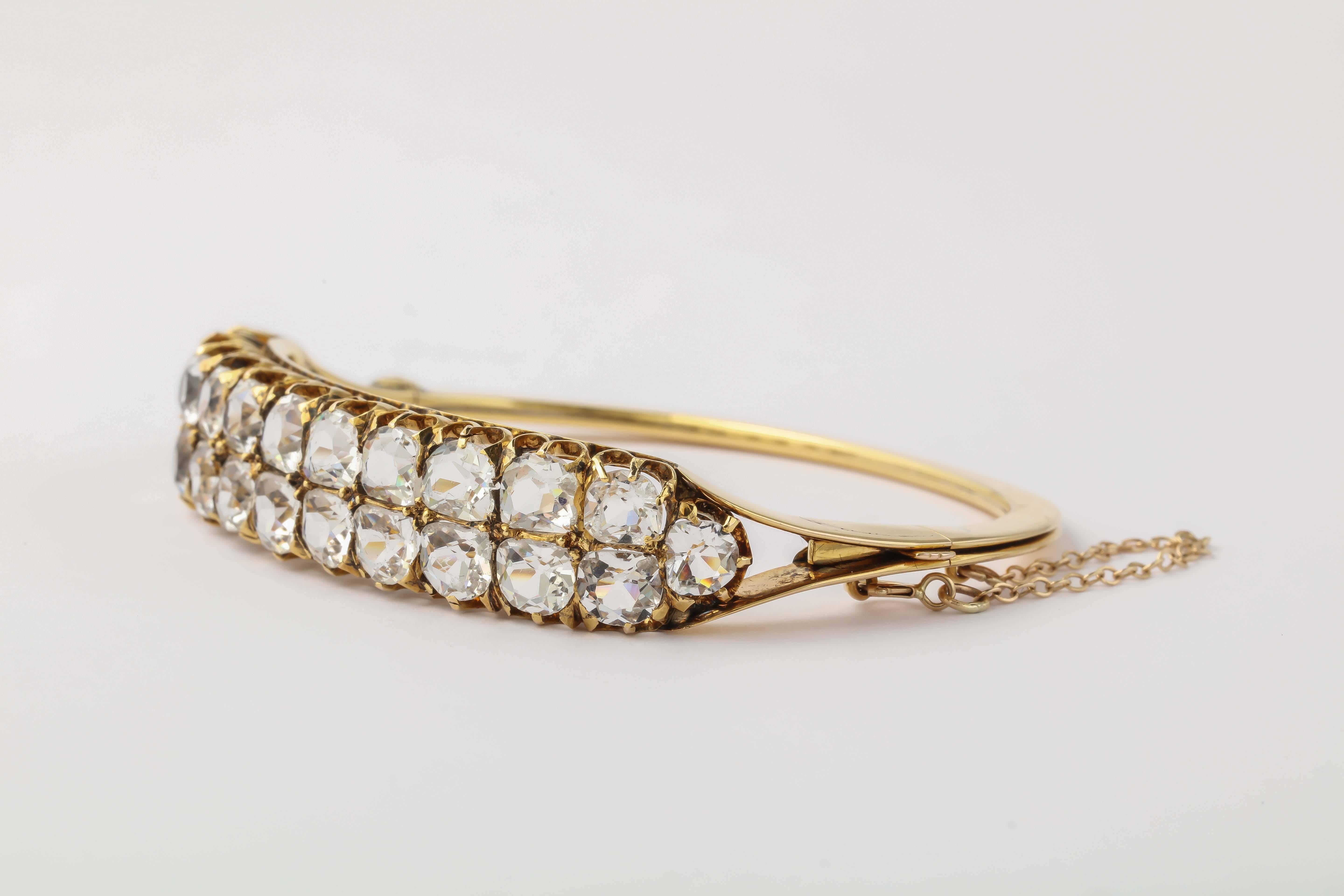 Edwardian White Sapphire Gold Double Bangle Bracelet