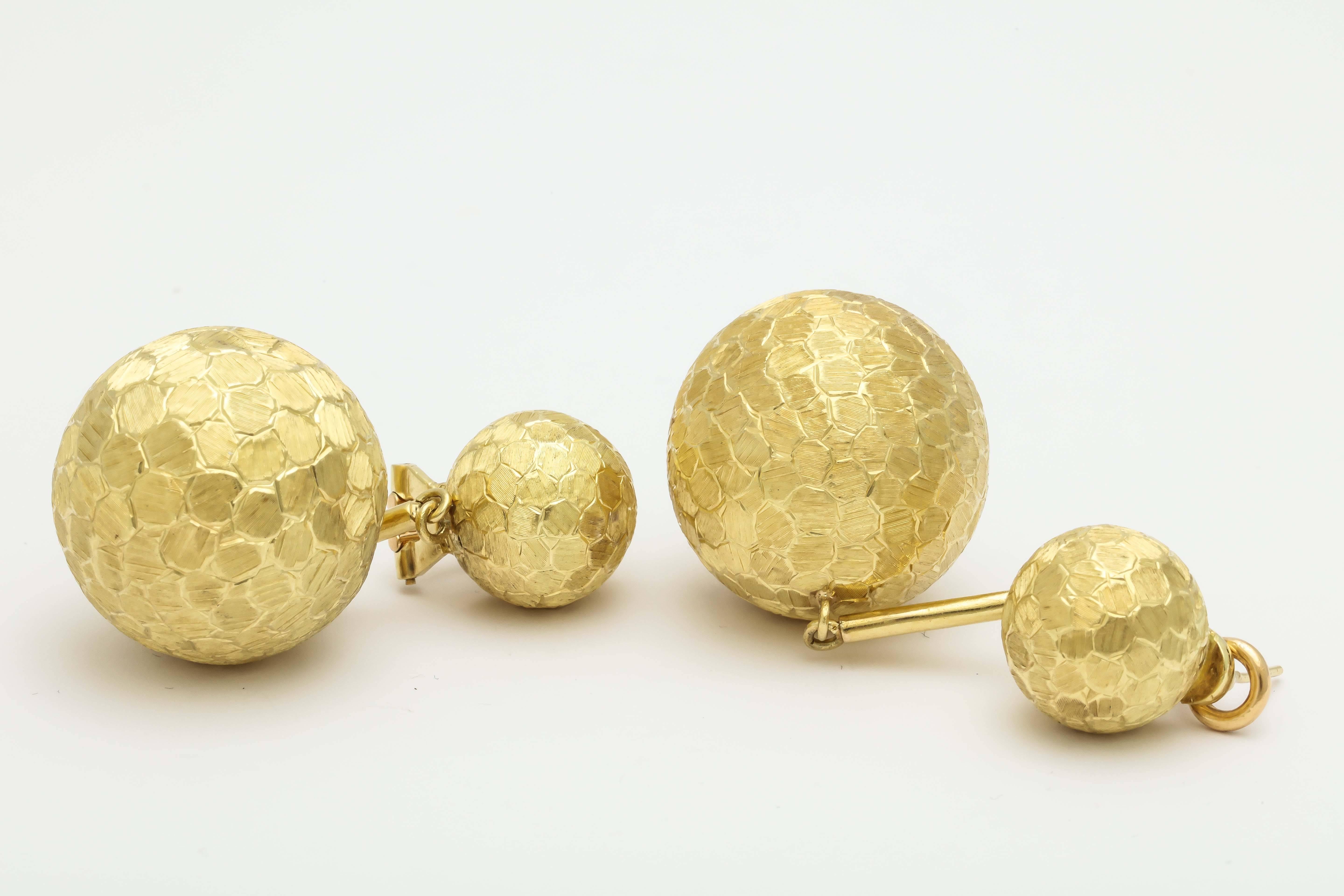 1960s Textured Gold Sphere Ball Dangle Earrings With Posts 1
