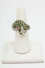 1960s David Webb Figural Snake Ring With Green Enamel and Diamonds