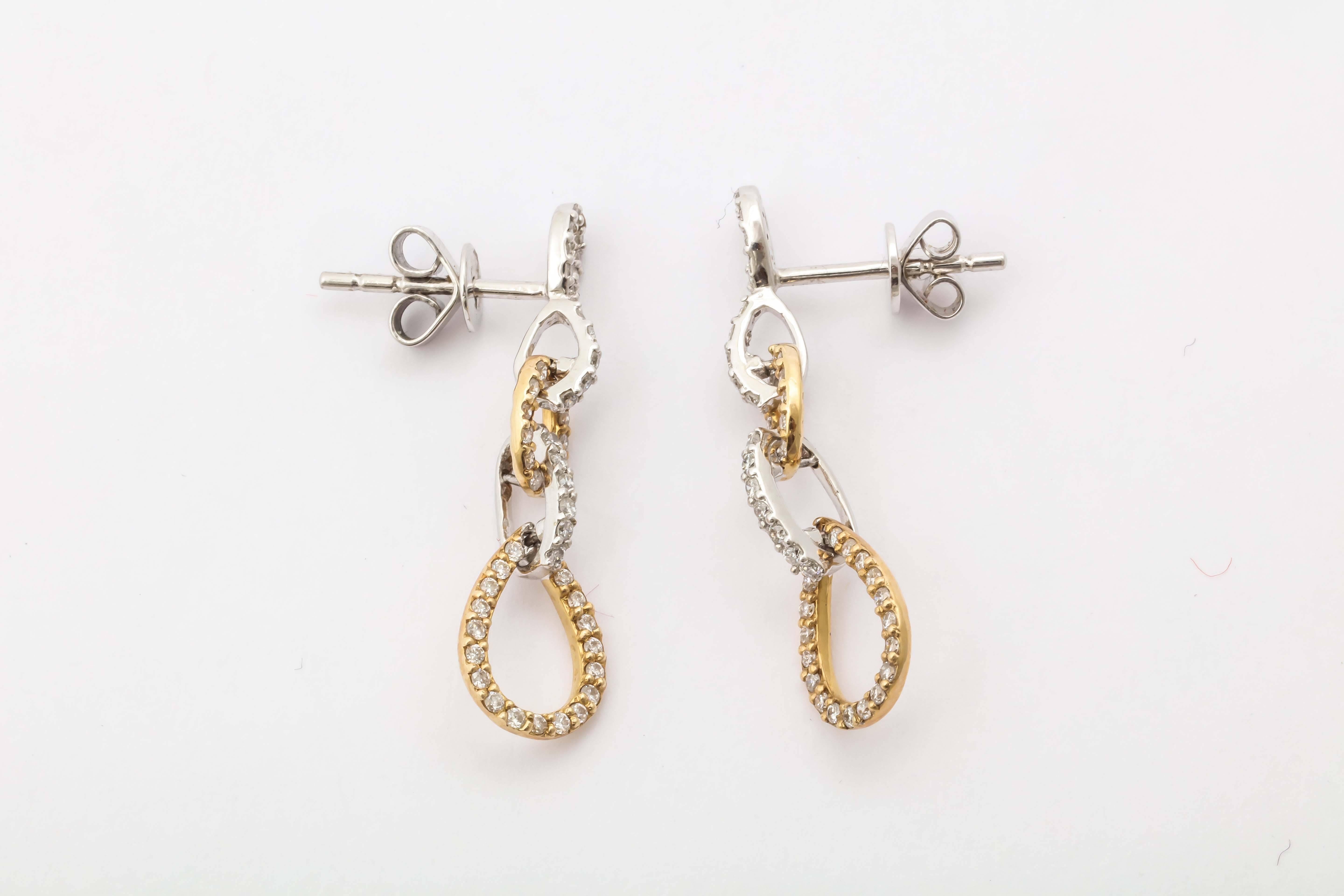 Contemporary Chic Diamond Gold Drop Earrings For Sale