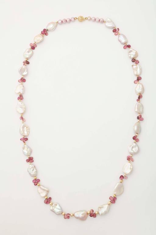 Luscious Pink Tourmaline and Pink Baroque Pearl Necklace For Sale at ...