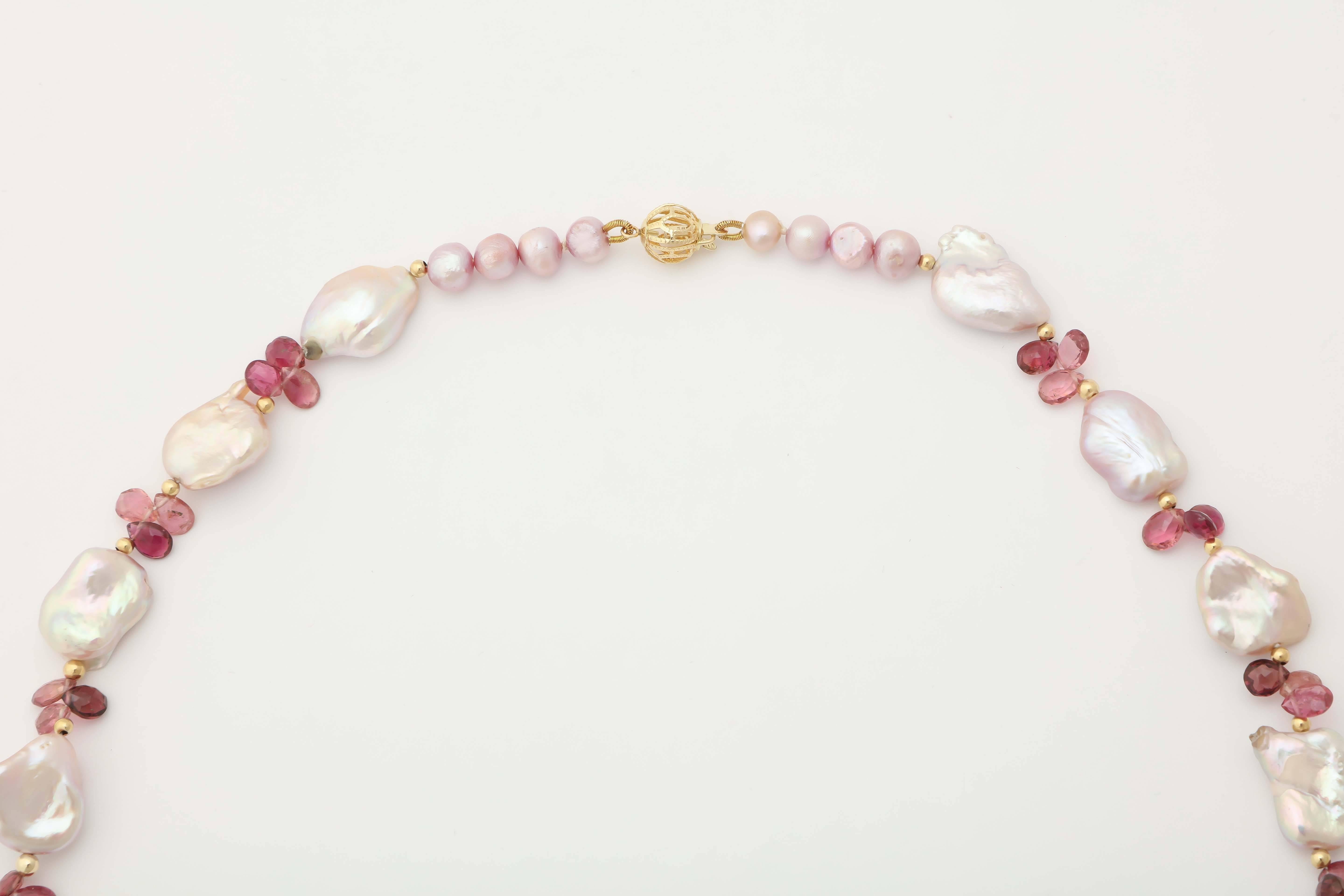 Luscious Pink Tourmaline and Pink Baroque Pearl Necklace In New Condition For Sale In TRYON, NC