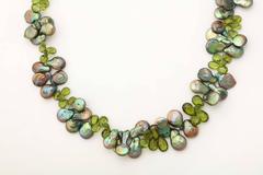 Sumptuous Peridot Briolette and Baroque Coin Pearl Necklace