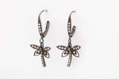 Delicate Gold and Diamond Dragonfly Earrings
