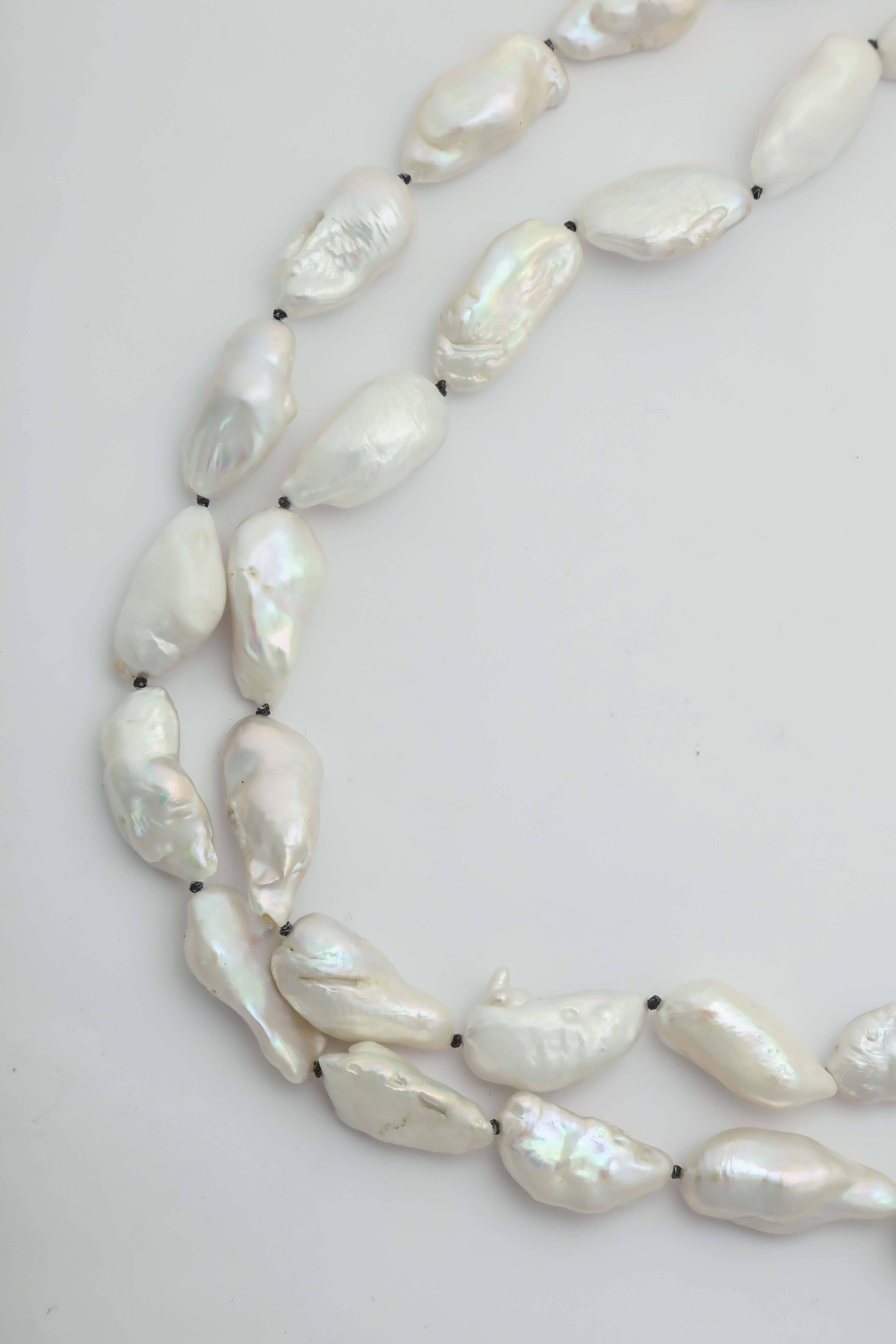 Contemporary Large and Long Baroque Pearl Necklace For Sale