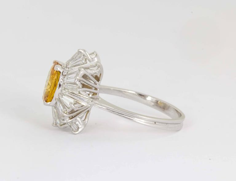 Yellow Sapphire Diamond Platinum Ring For Sale at 1stDibs