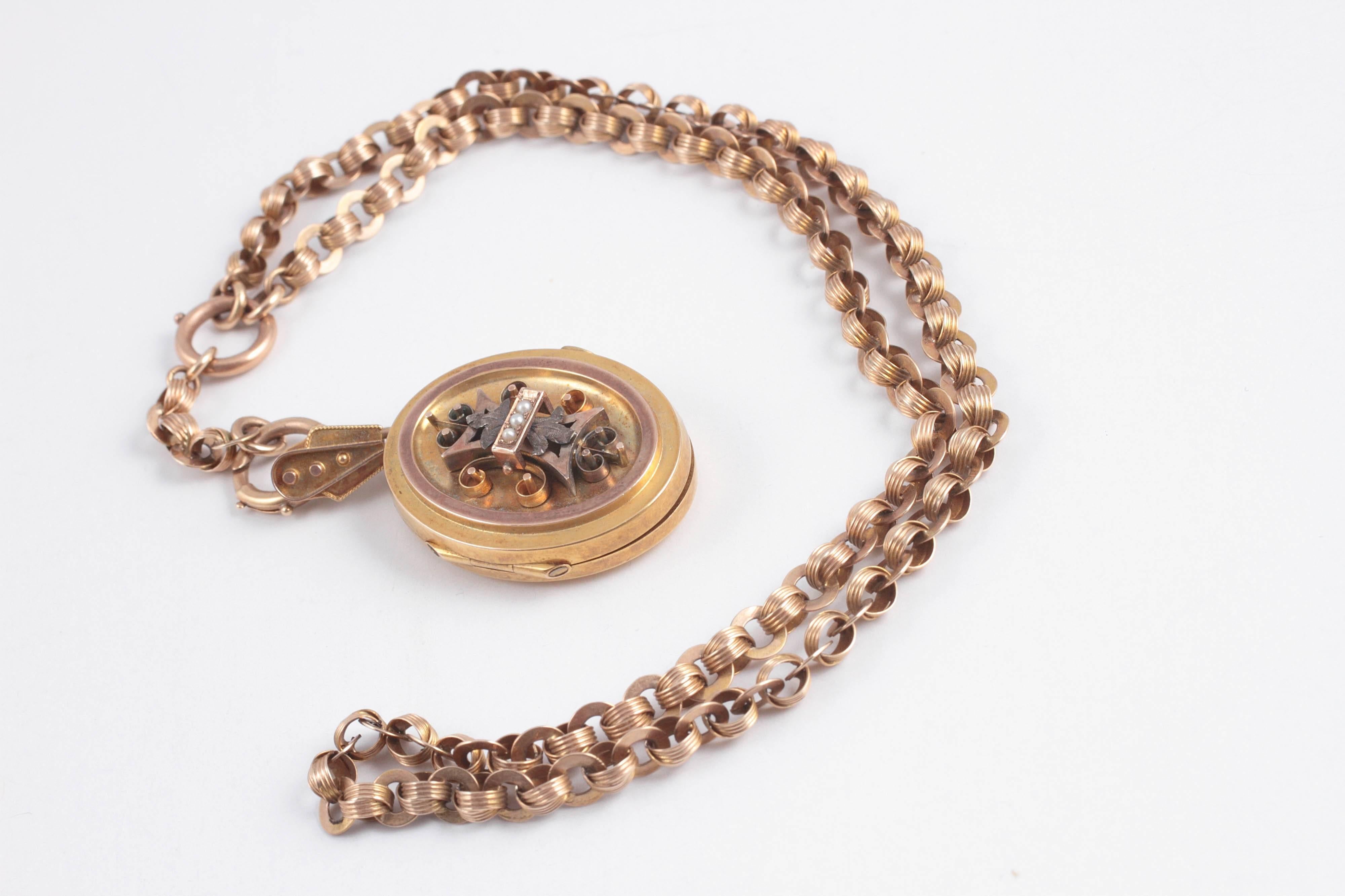 Victorian Pearl Gold Locket and Chain 1