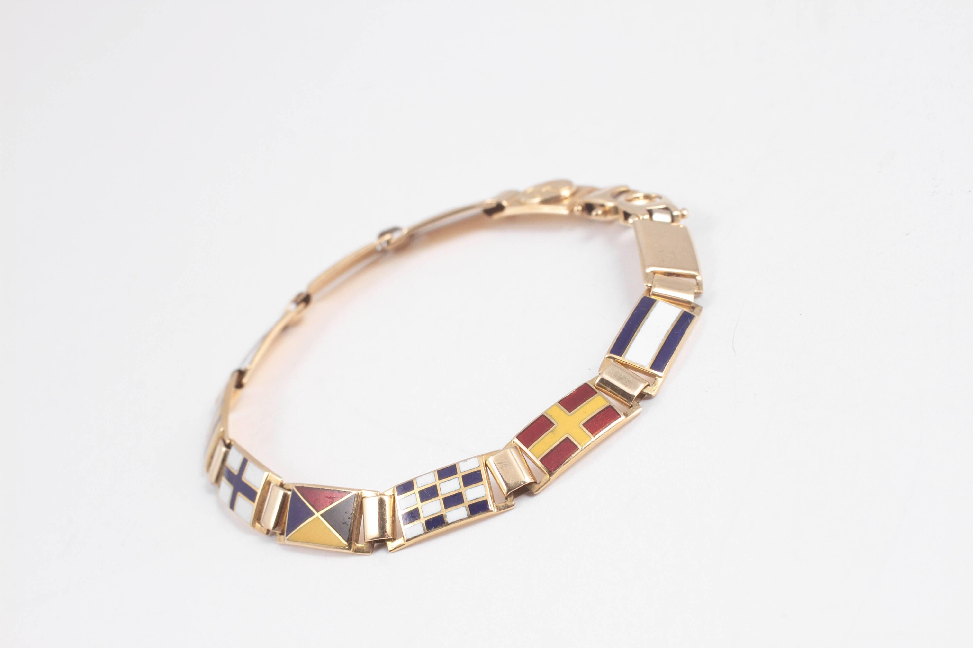 Colorful Enamel Gold Nautical Bracelet In Excellent Condition In Dallas, TX