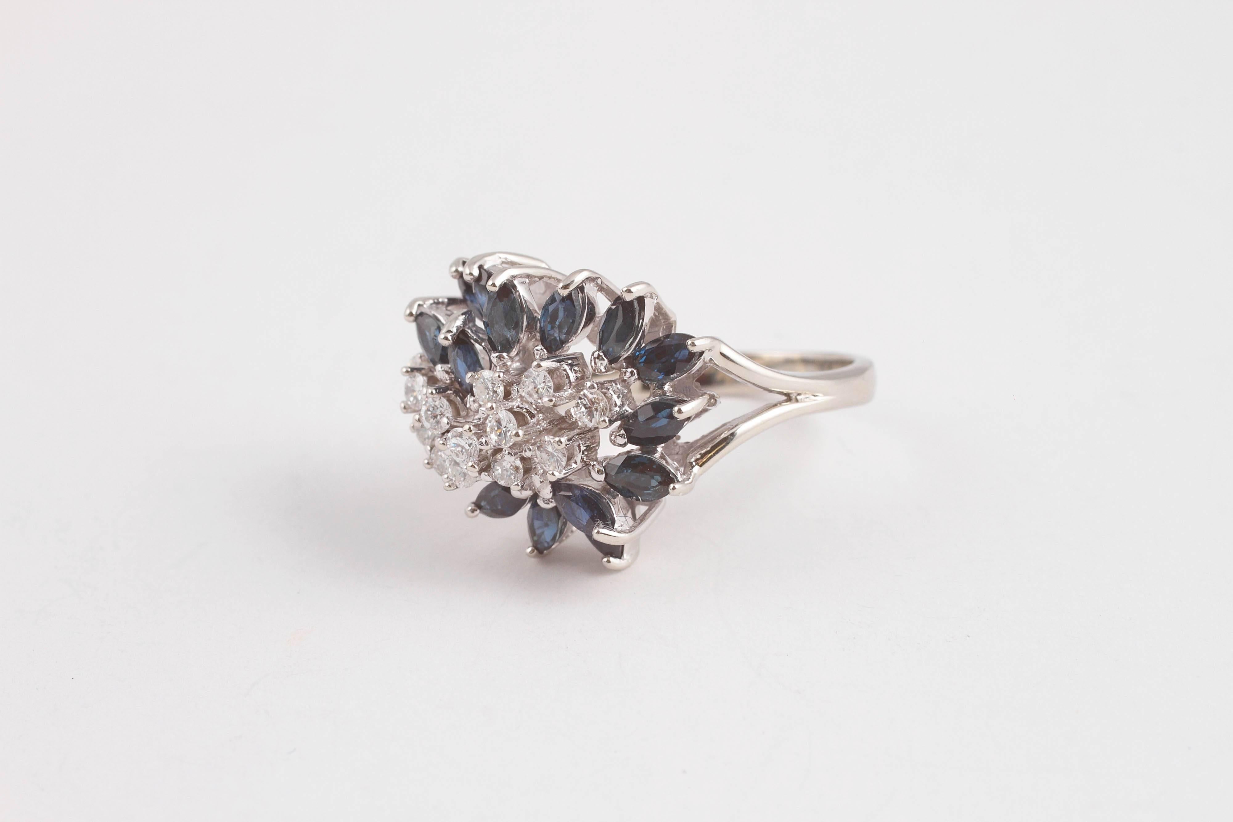 Mid Century Sapphire Diamond Gold Ring 4