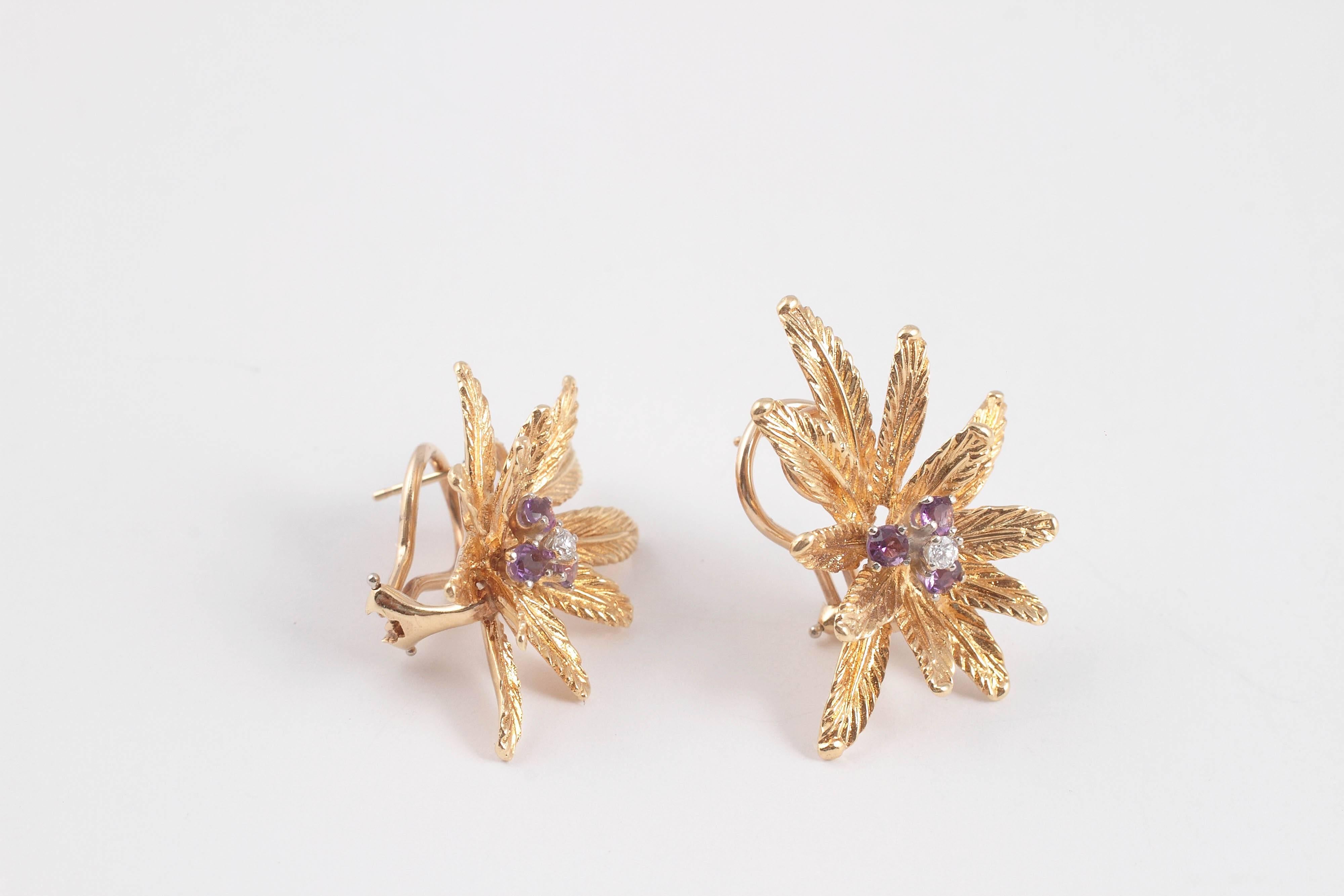 1960s Tiffany & Co. Amethyst Diamond Gold Earrings In Excellent Condition In Dallas, TX