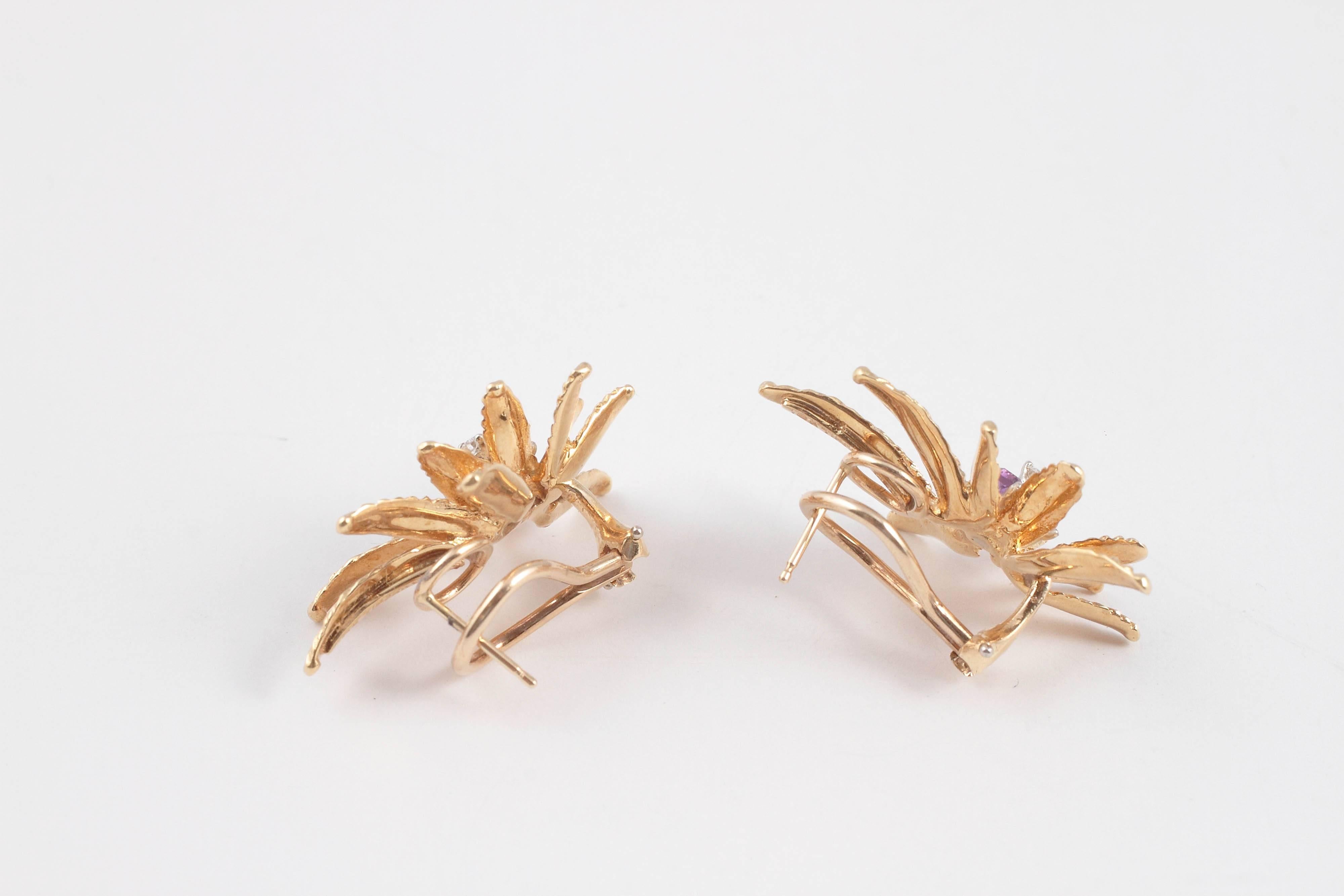 Women's 1960s Tiffany & Co. Amethyst Diamond Gold Earrings