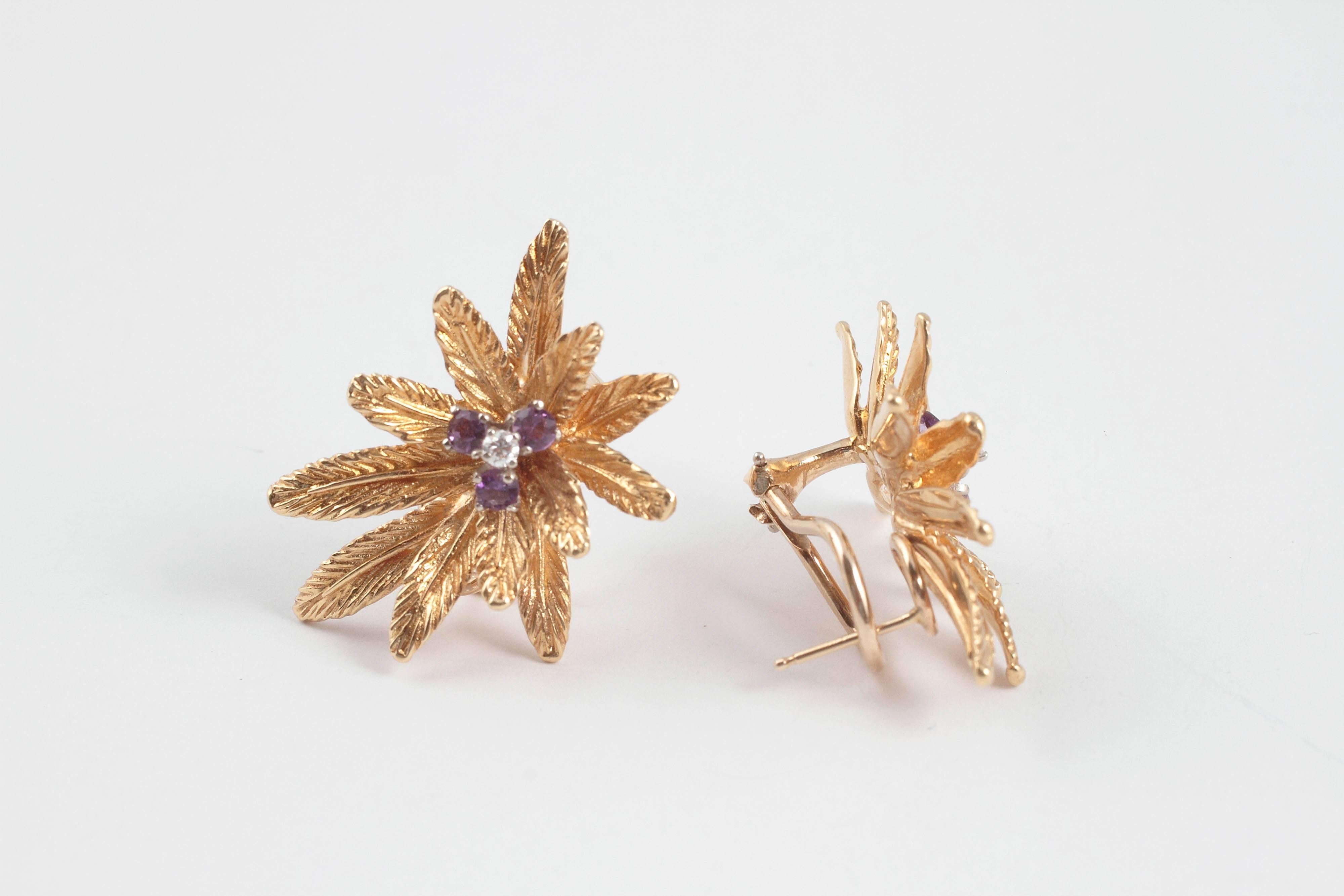 1960s Tiffany & Co. Amethyst Diamond Gold Earrings 2