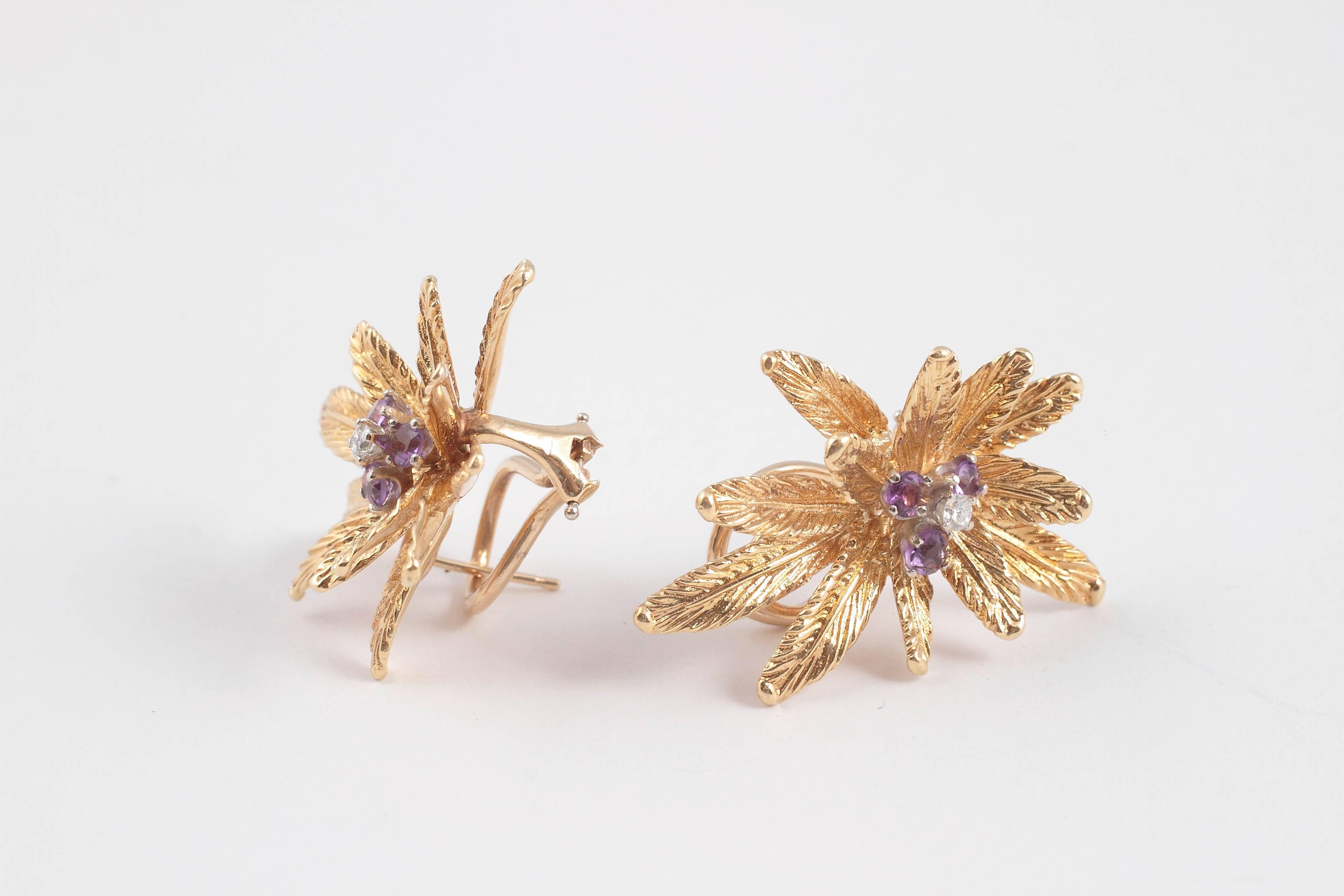 1960s Tiffany & Co. Amethyst Diamond Gold Earrings 3