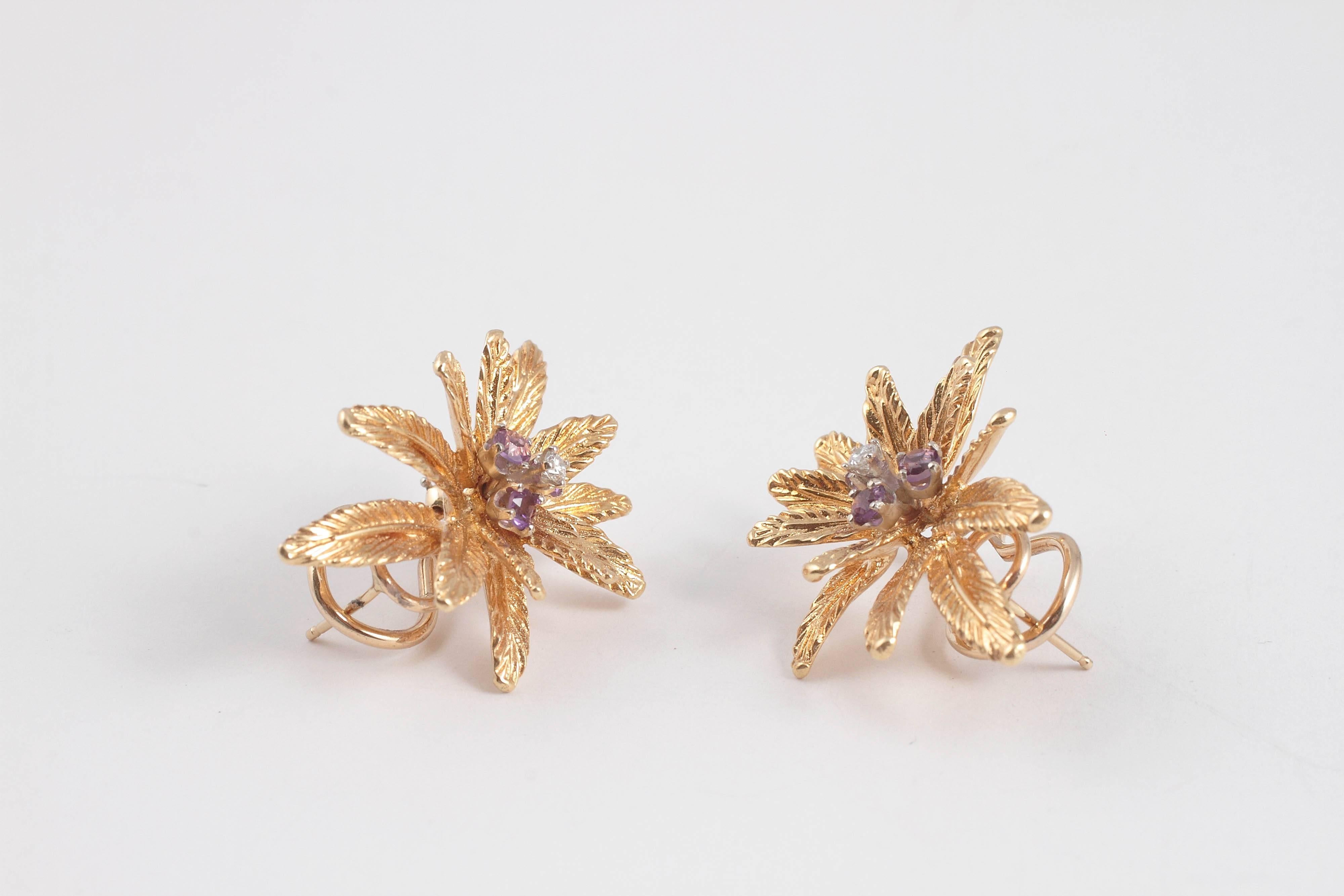 1960s Tiffany & Co. Amethyst Diamond Gold Earrings 4