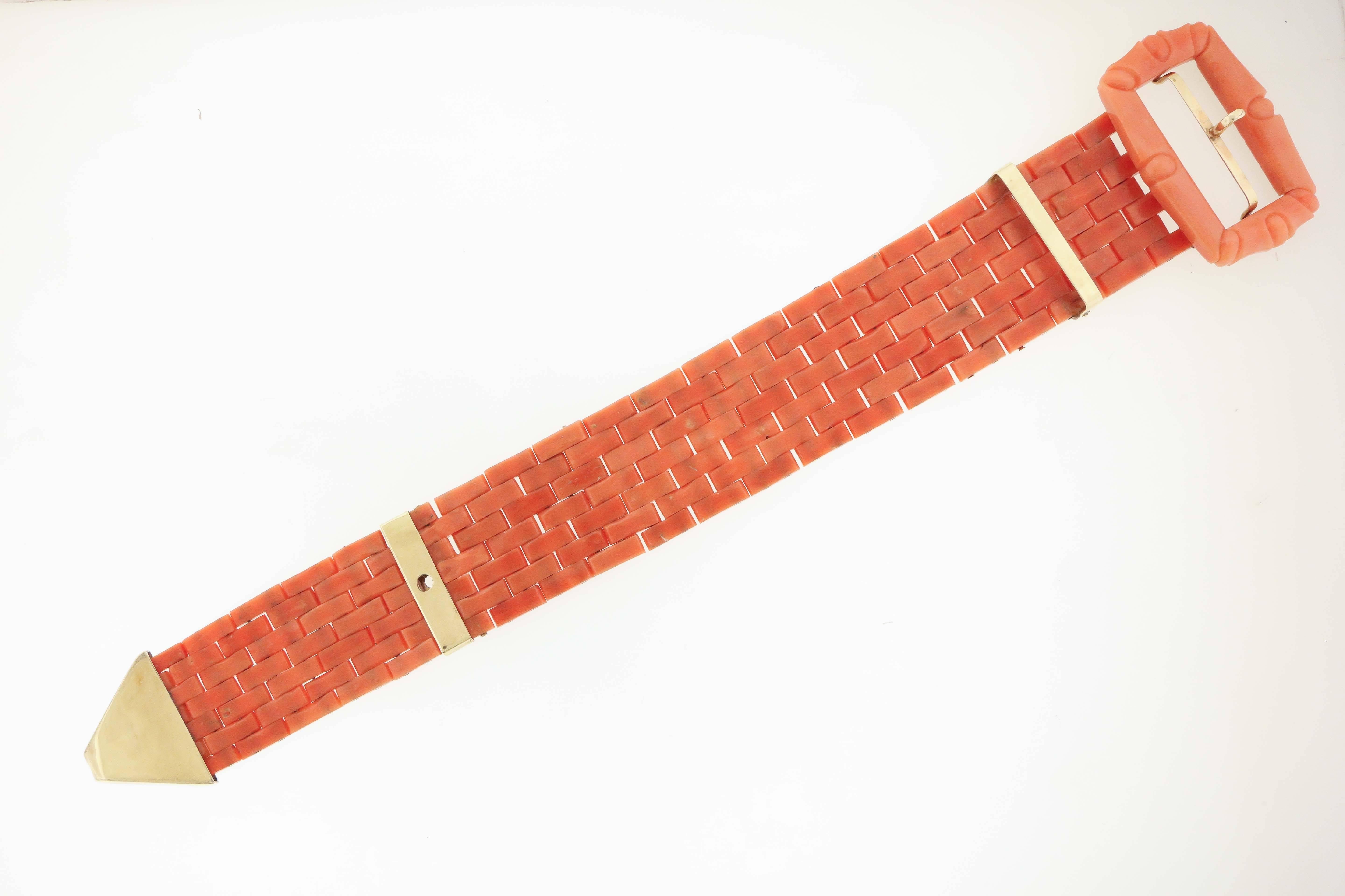 Antique Coral Gold Brickwork Link Bracelet 3