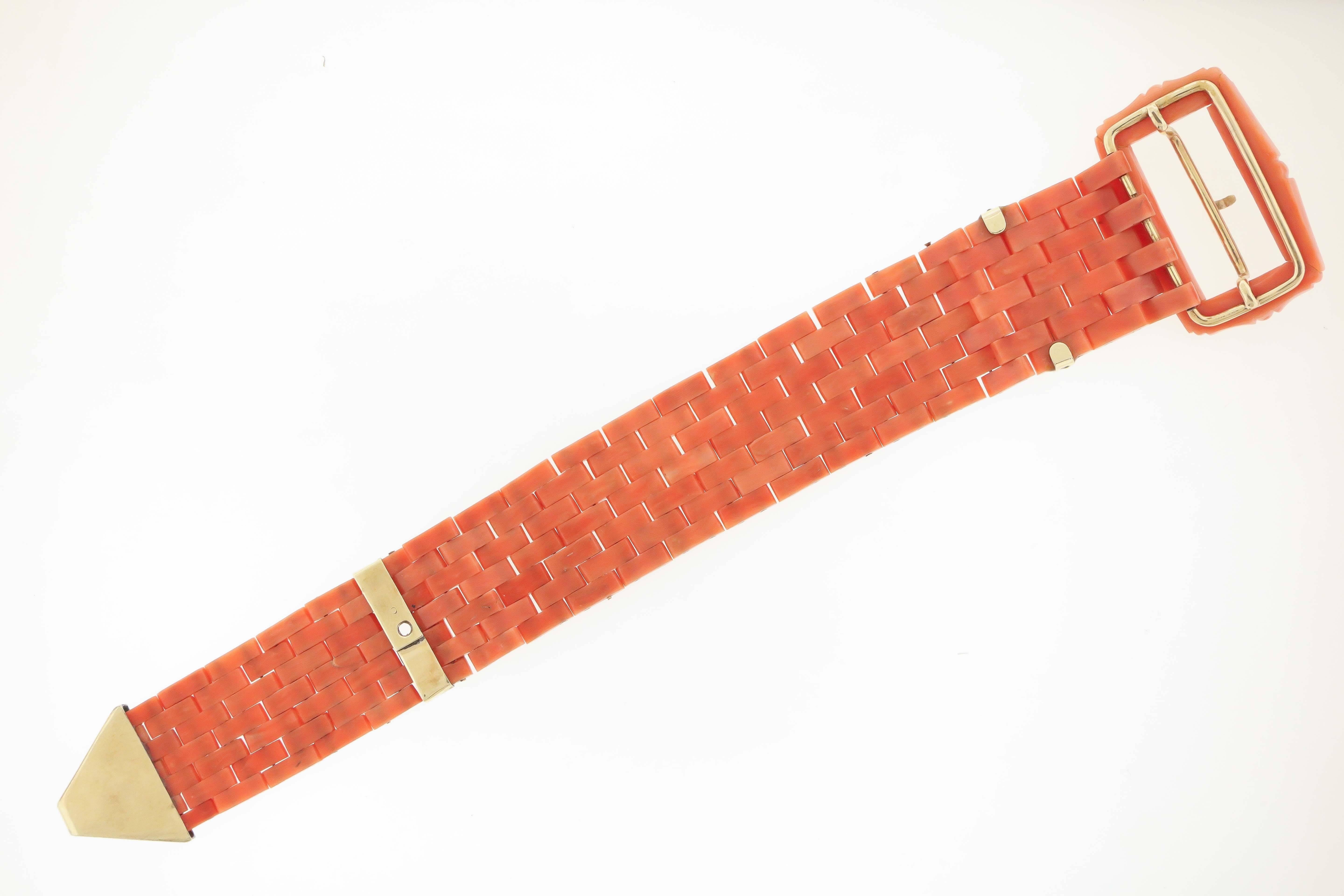 Antique Coral Gold Brickwork Link Bracelet 4