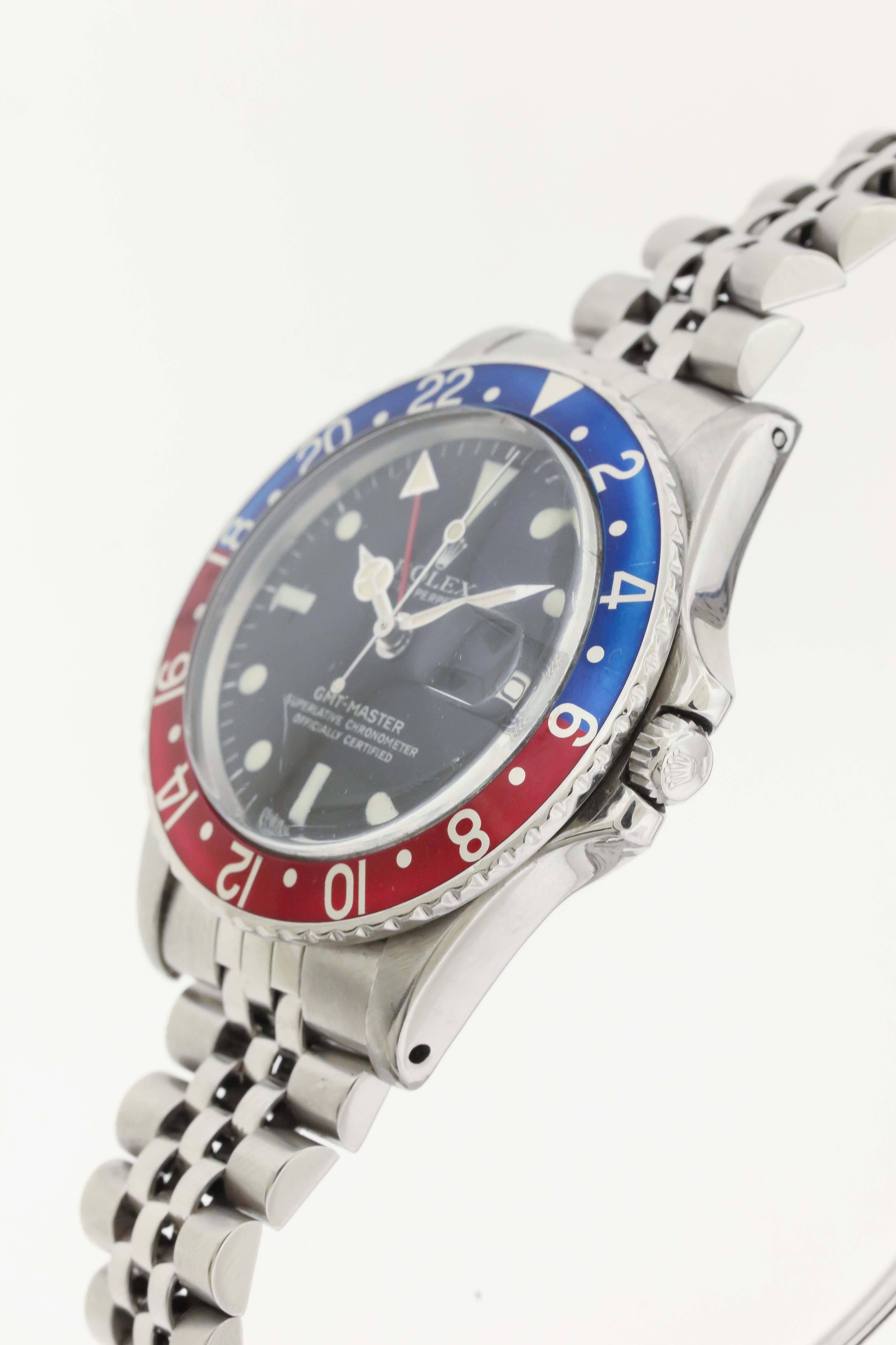 Rolex Stainless Steel GMT-Master Pepsi Bezel Automatic Wristwatch Ref 1675  In Good Condition In New York, NY