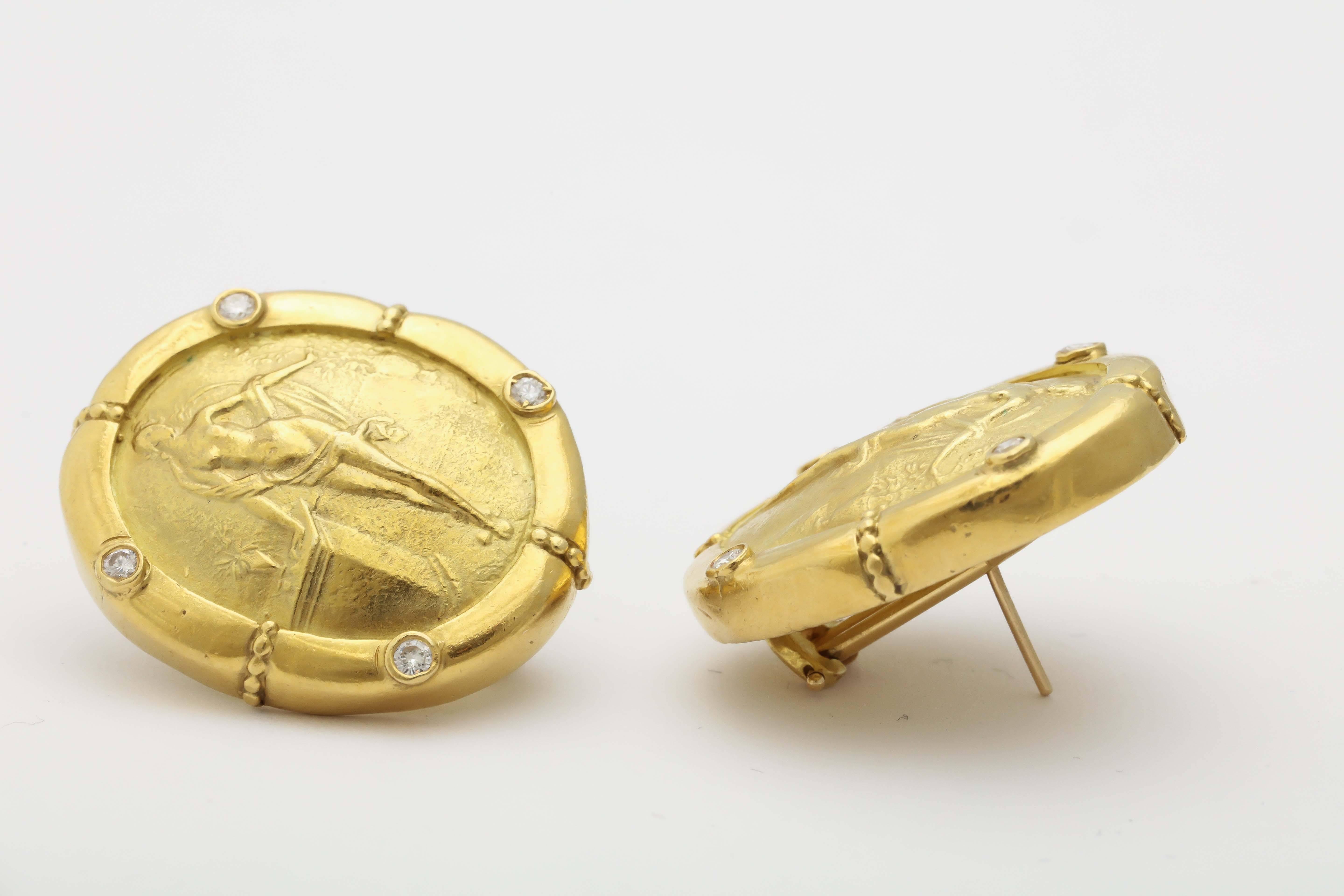 Women's Diamond Gold Classical Oval Clip On Earrings