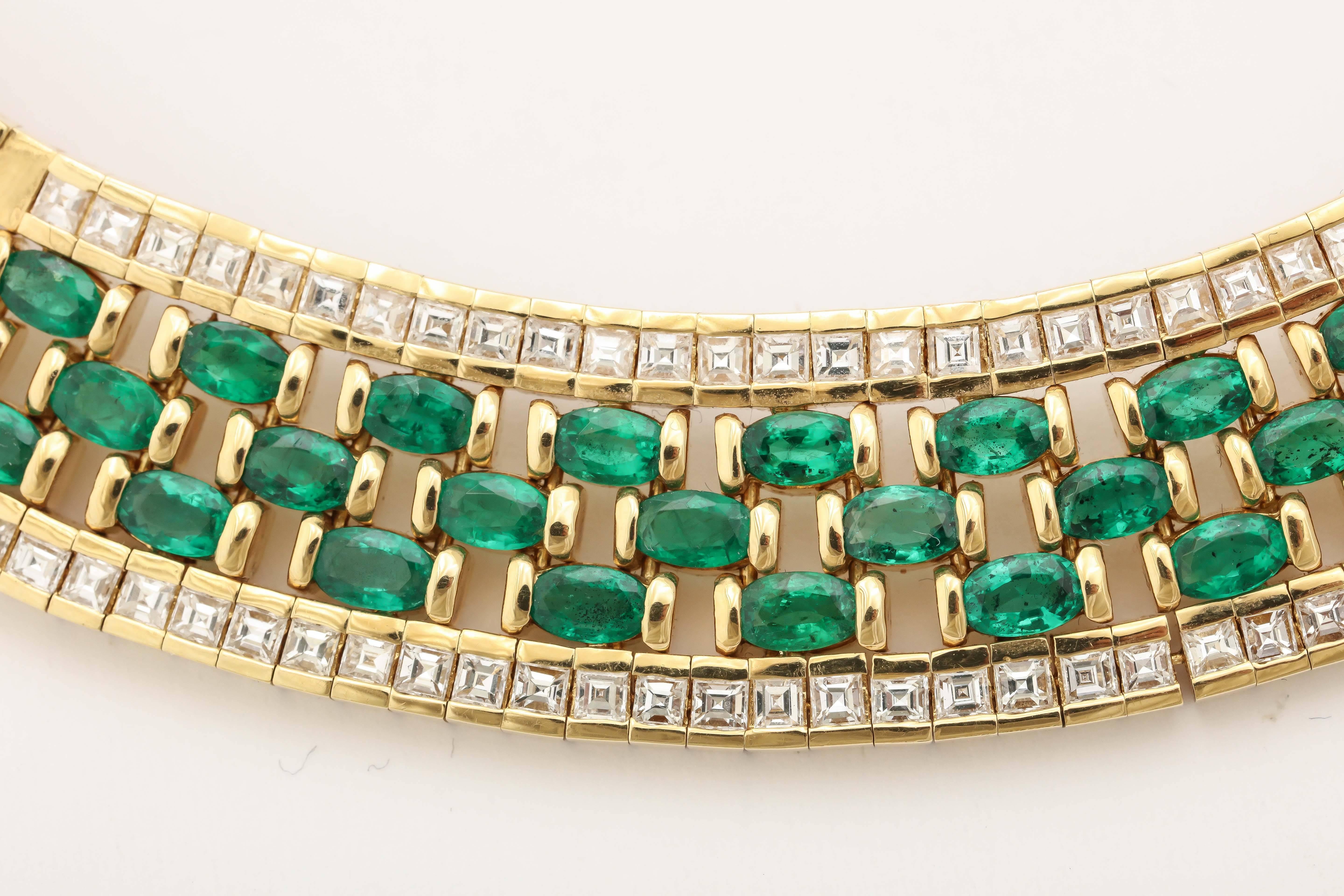 Emerald Diamond Gold Woven Necklace For Sale 1