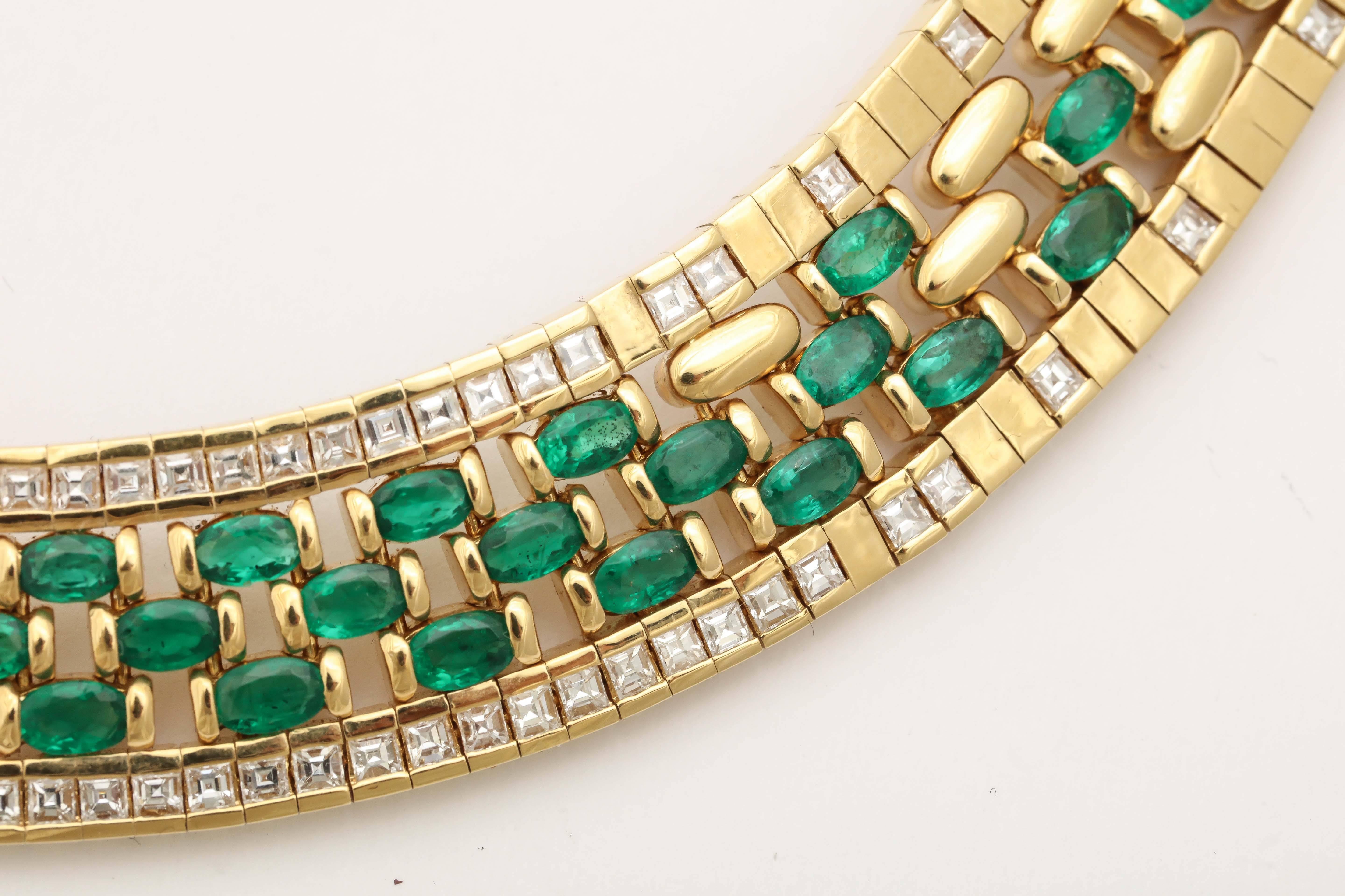Emerald Diamond Gold Woven Necklace For Sale 2