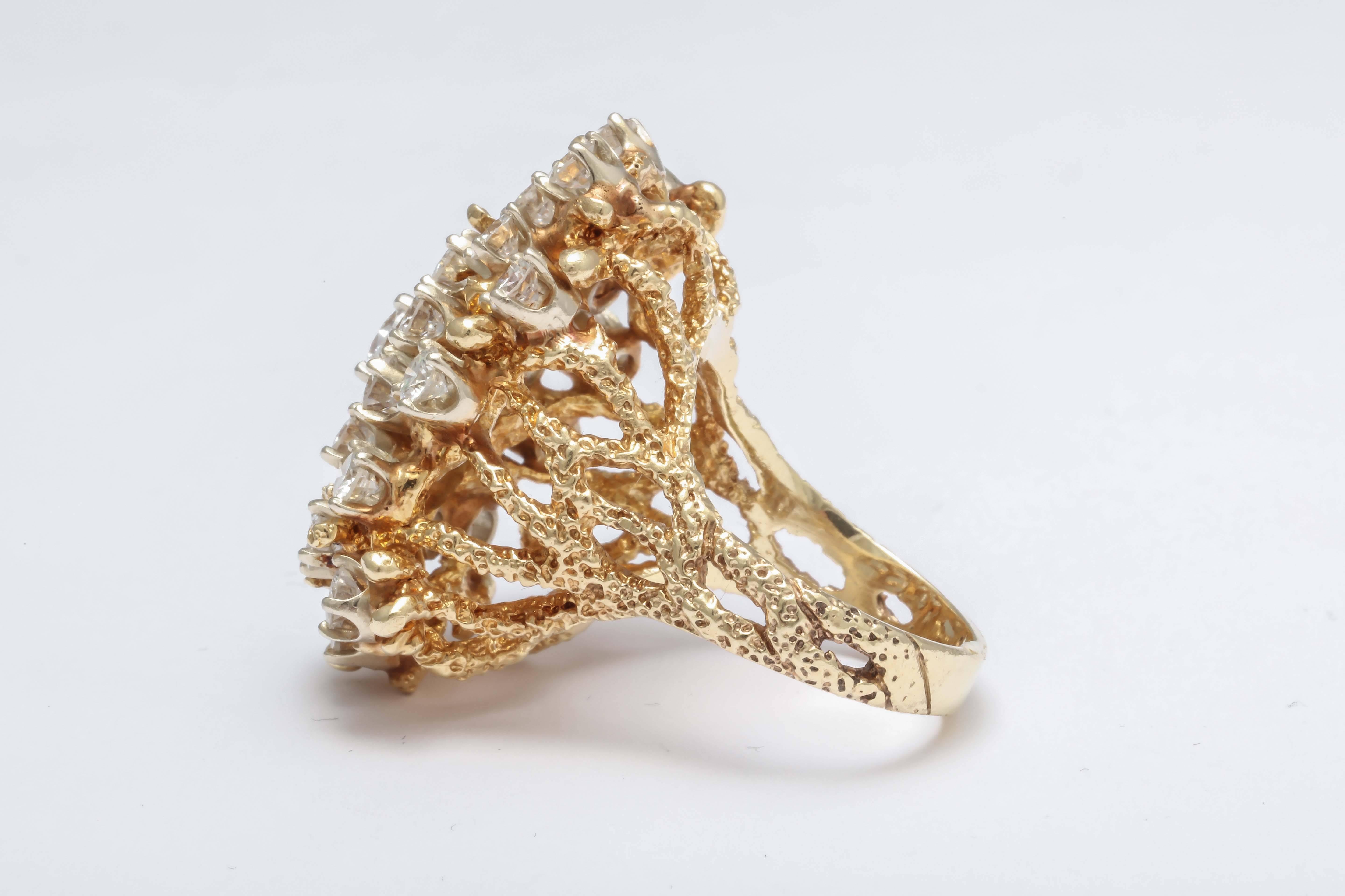 Modernist Free-Form Multi Diamond Gold Ring
