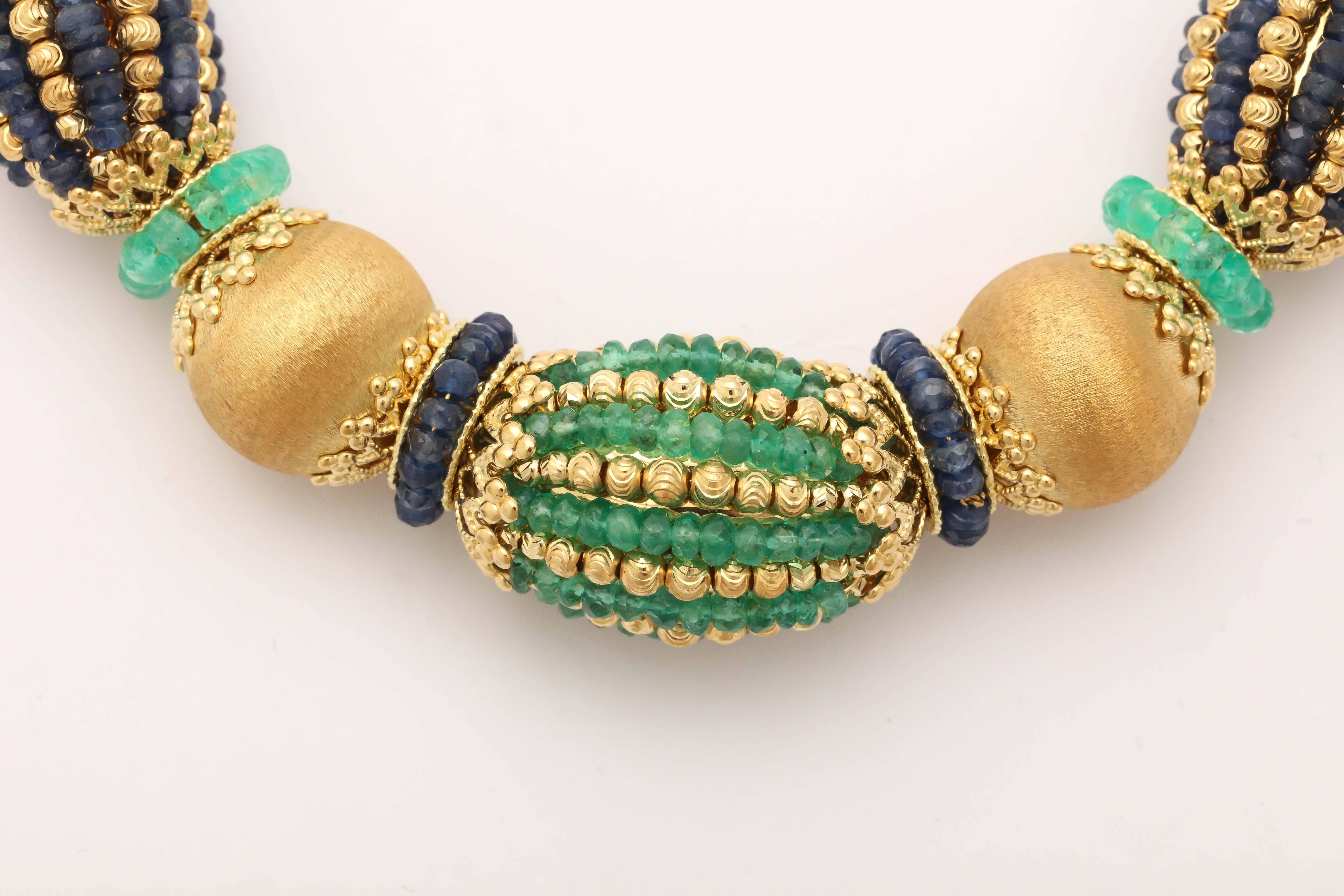 Stunning Emerald Sapphire Gold Necklace 3