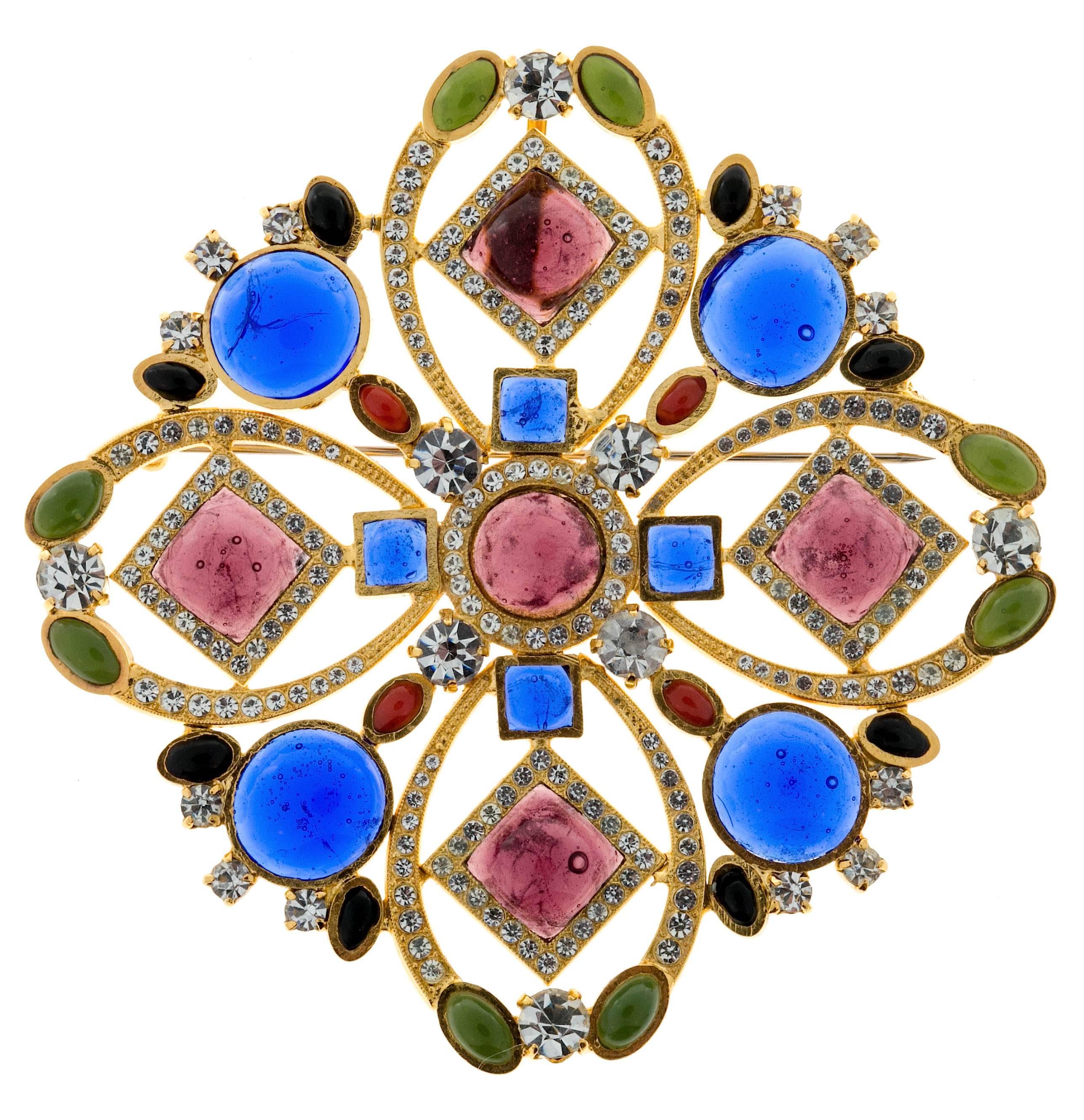 Ca. 1980's an exquisite, rare and wonderful example of the beauty of poured glass and workmanship of the Gripoix family. Avery valued and collectible piece of Butler & Wilson jewelry. 