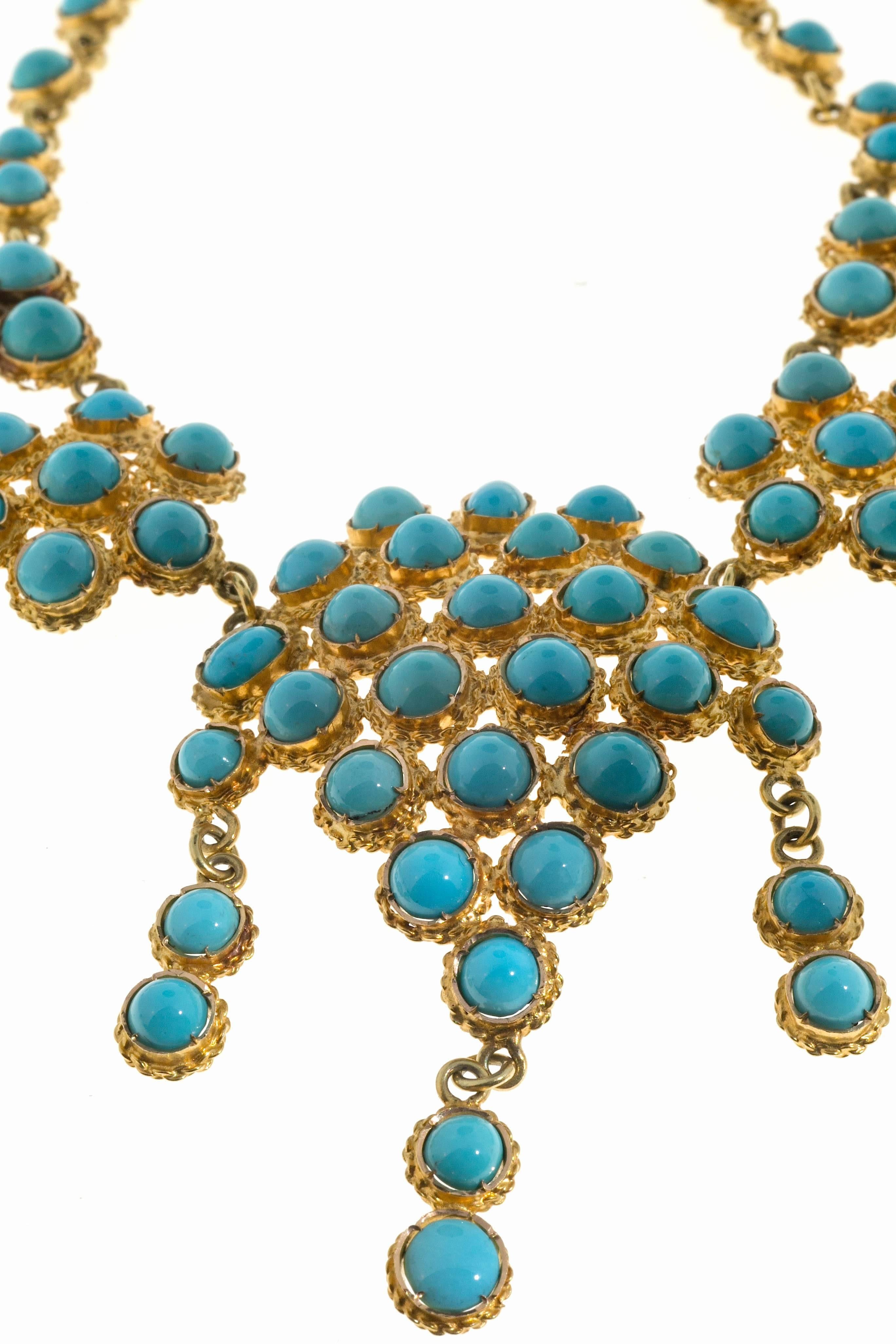 Antique Turquoise Gold Necklace In Excellent Condition In St.amford, CT