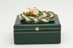 1950s Green and White Enamel Diamond Gold Flexible Serpent Bracelet