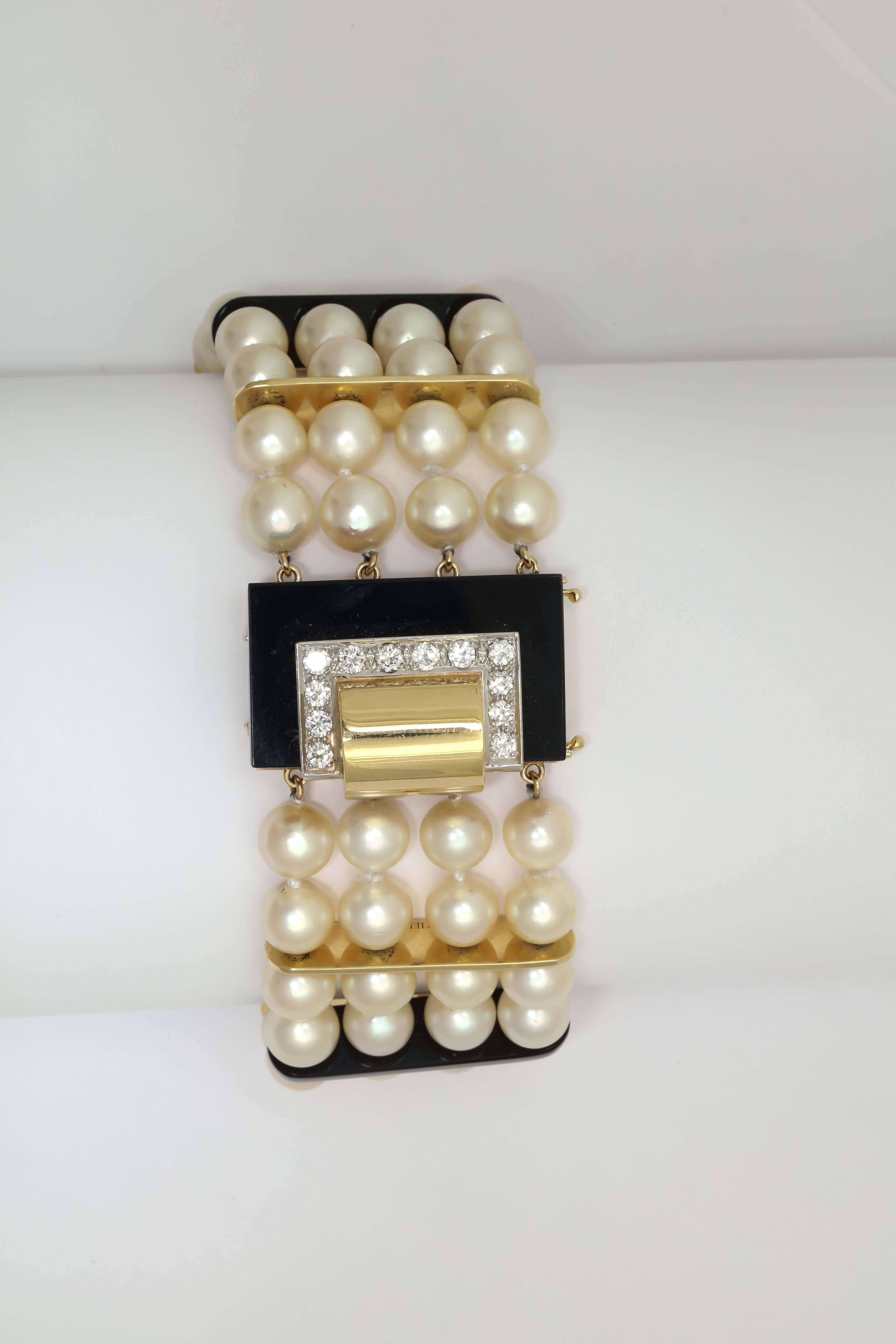 1970s Cartier Pearl Onyx Diamond Gold Platinum Necklace Bracelet Suite 5