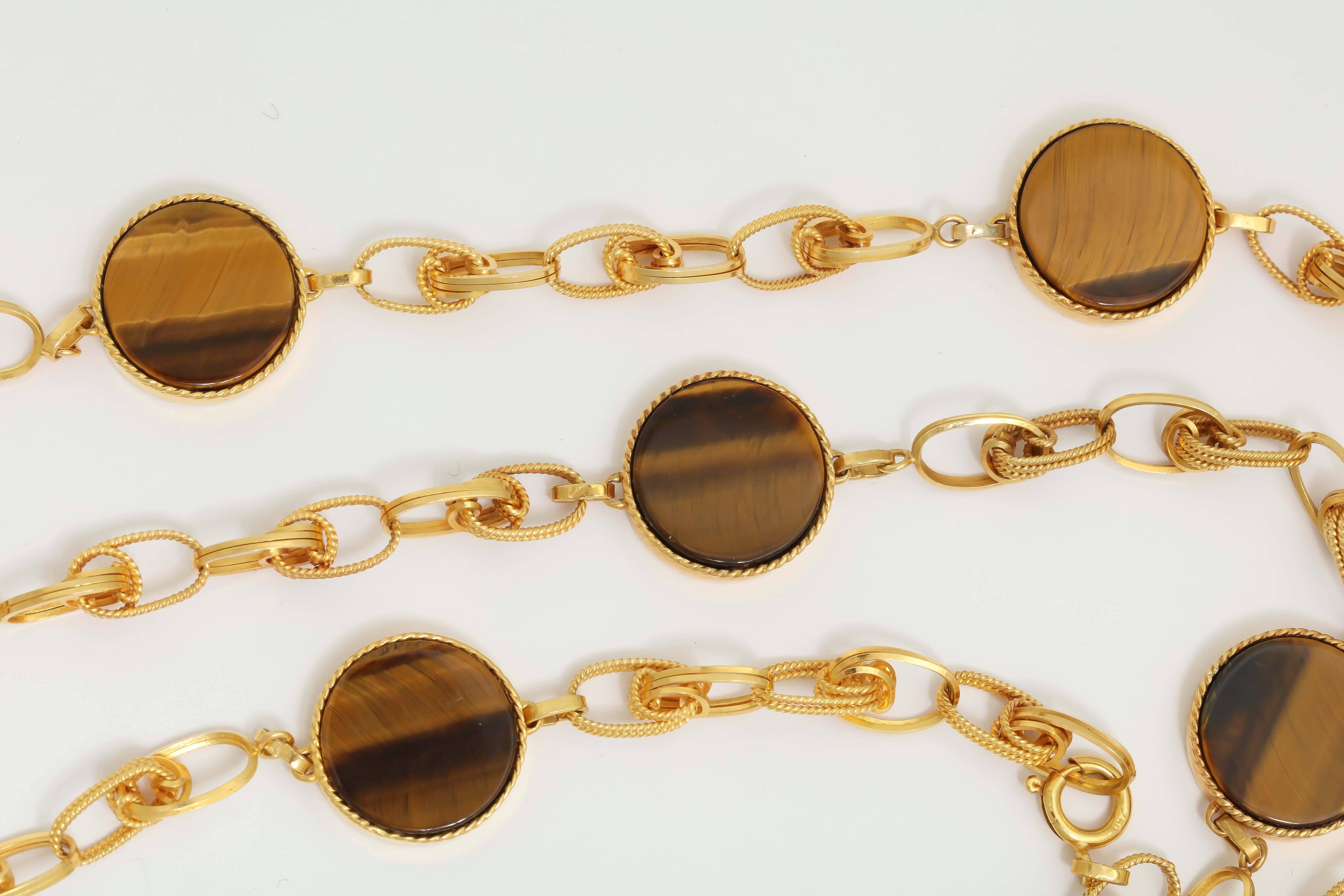 1960s Tiger's Eye Discs and Gold Reversible Necklace Bracelet Chic Ensemble 2