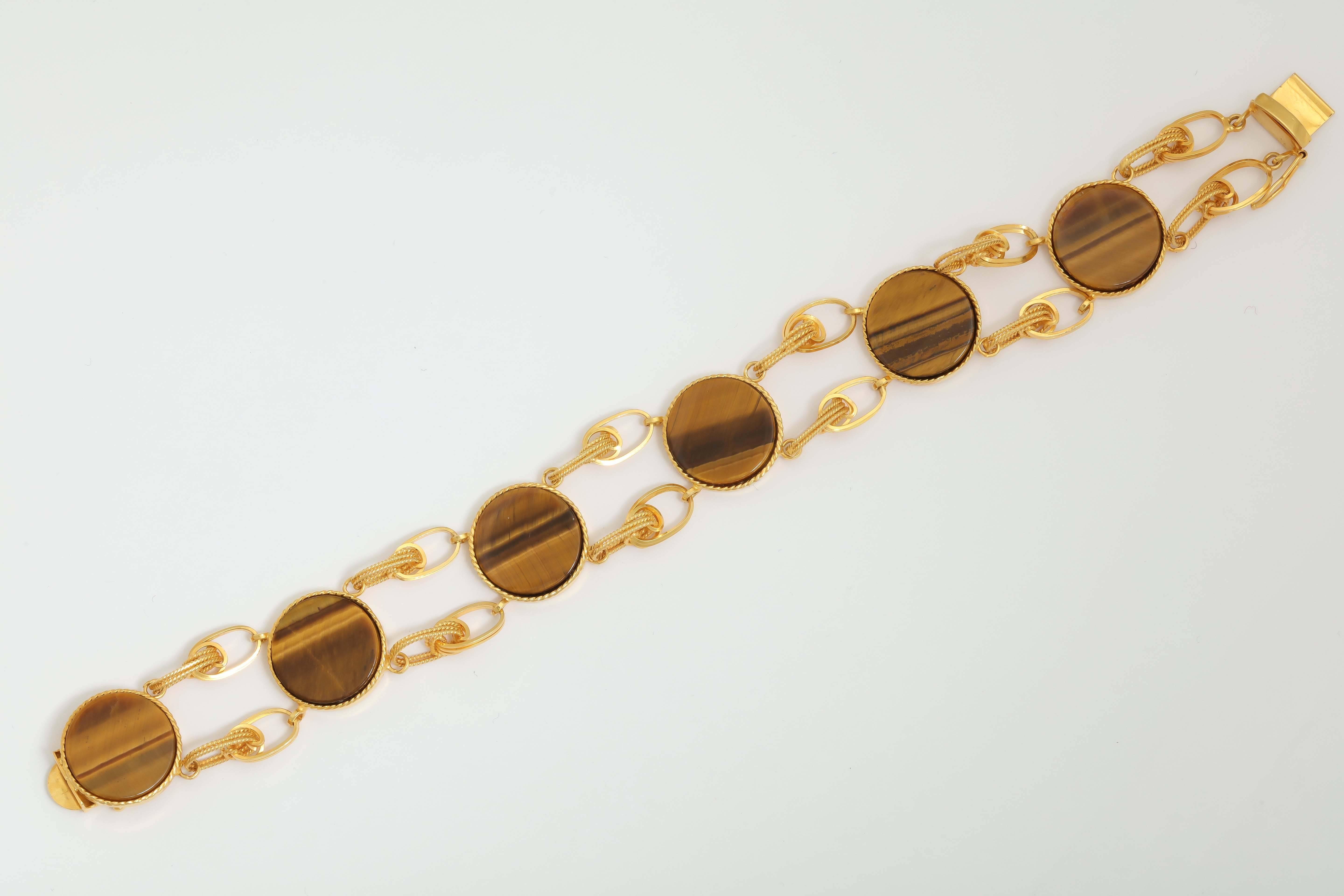 1960s Tiger's Eye Discs and Gold Reversible Necklace Bracelet Chic Ensemble 4