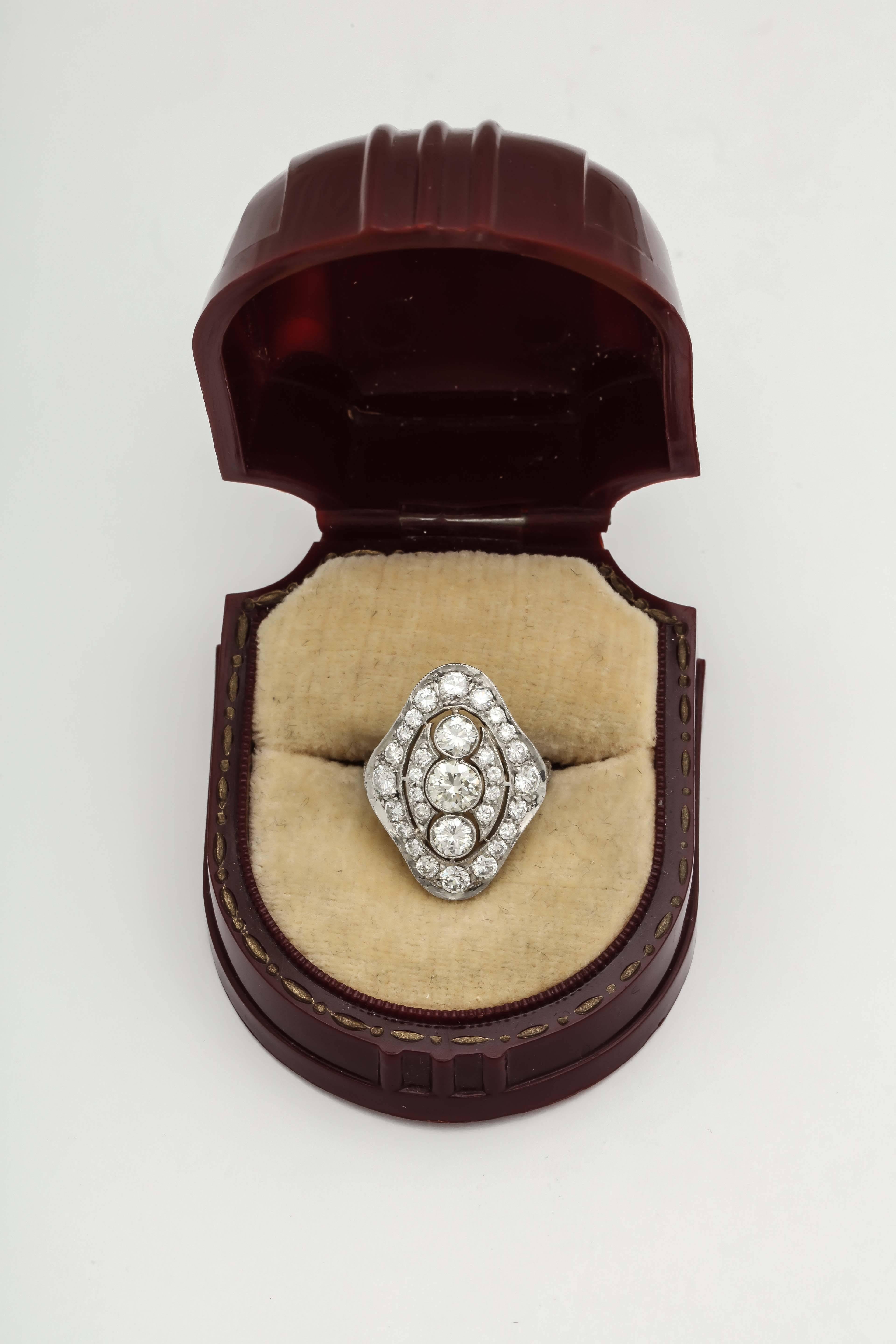 1940s Diamond Platinum Oblong Shaped Dinner Ring  In Excellent Condition In New York, NY