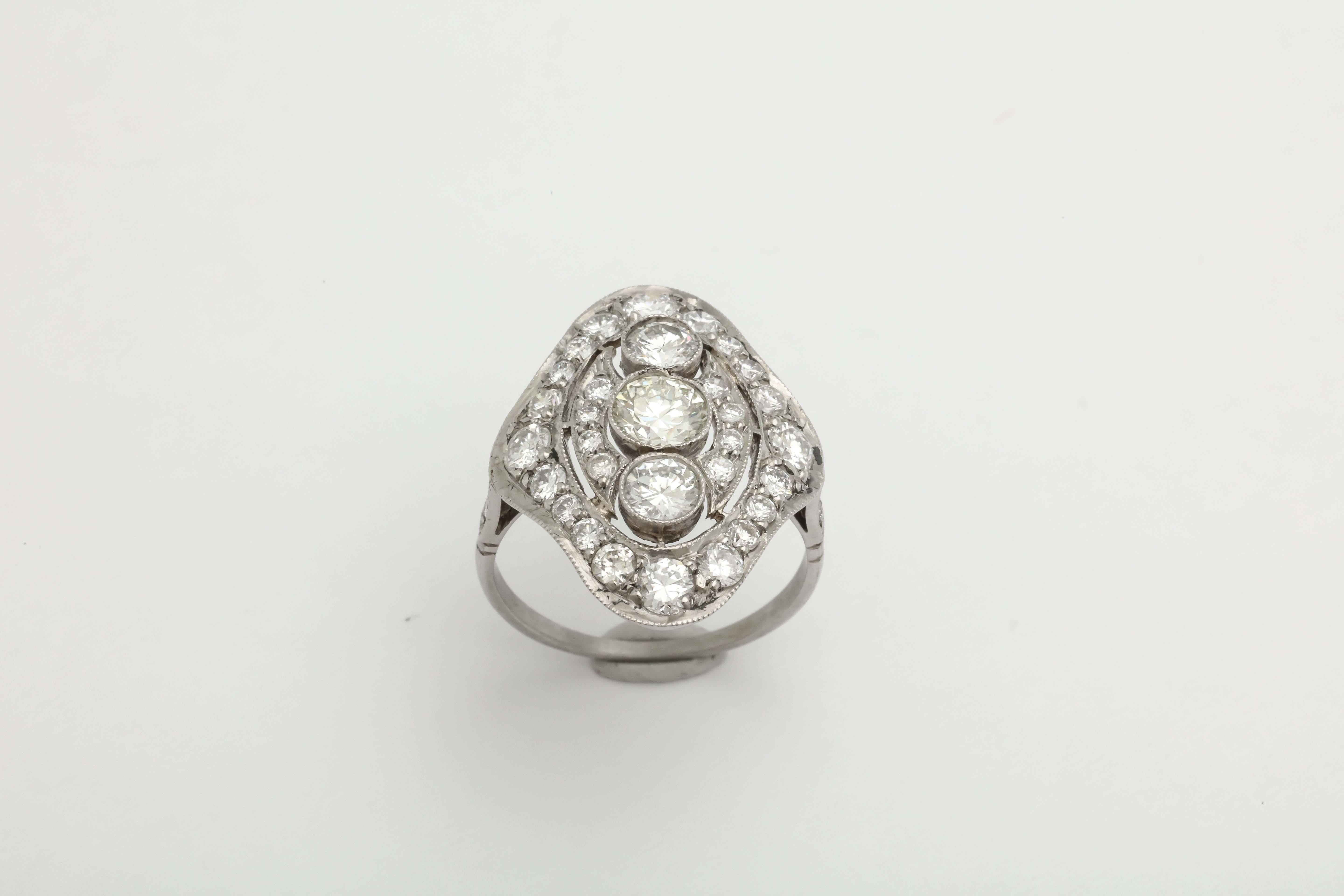 Women's 1940s Diamond Platinum Oblong Shaped Dinner Ring 