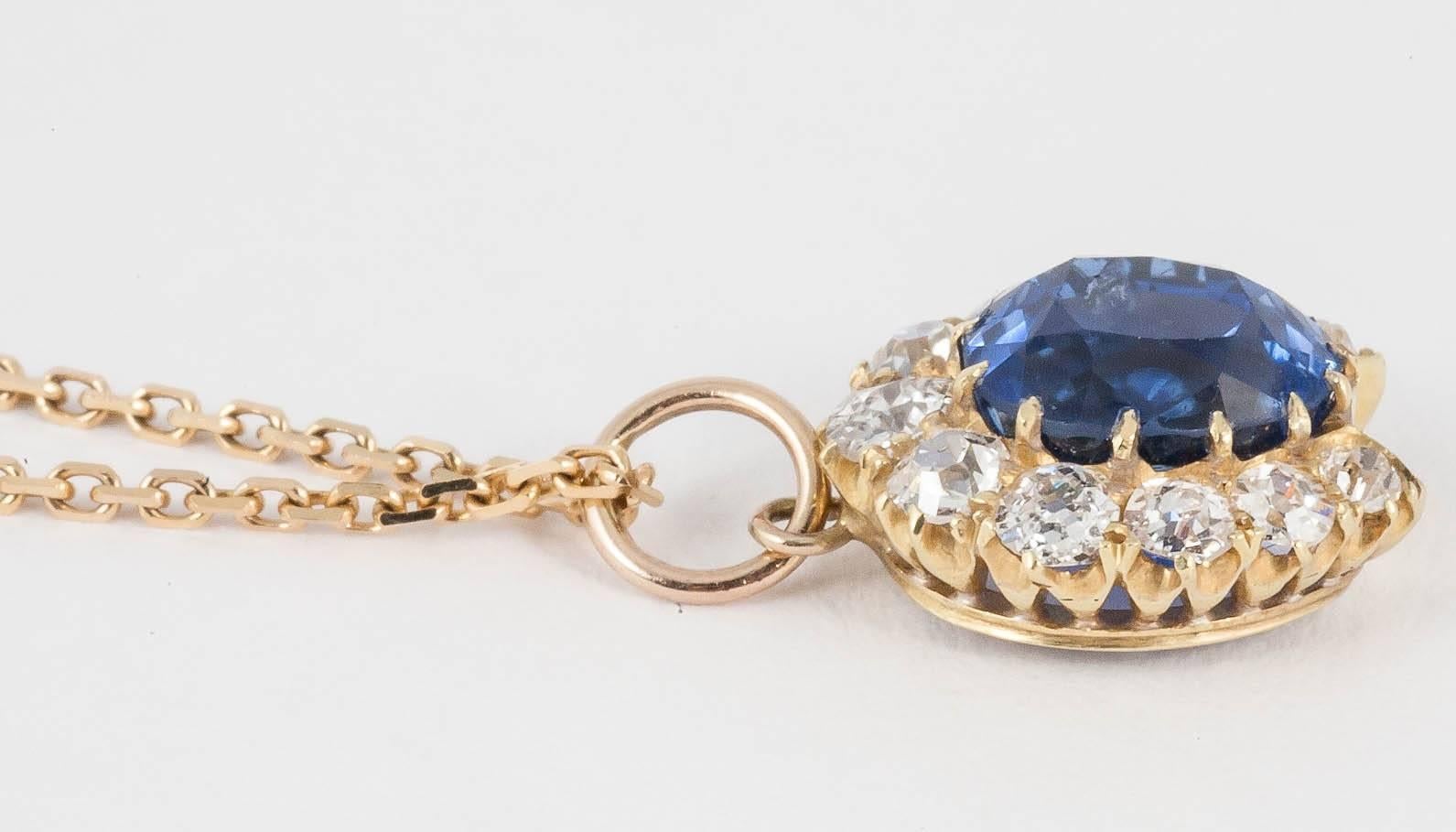 1870s Fine Natural Coloured Ceylon Sapphire Diamond Gold Pendant 1