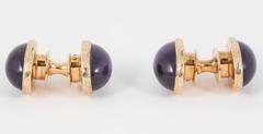 Snap-In Design Cufflinks with Cabochon Amethysts in 18 Carat Gold, London 1982
