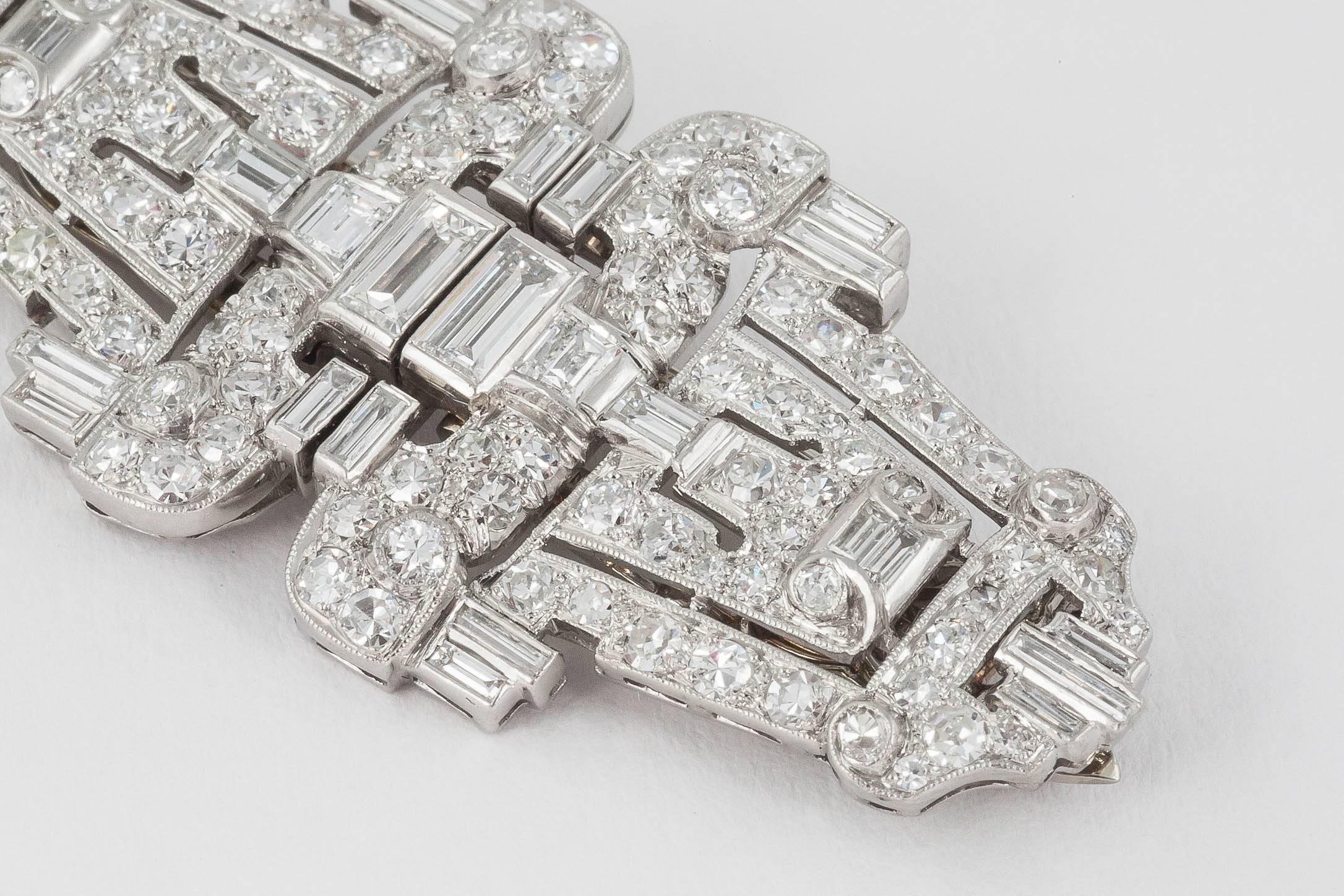 Art Deco Diamond Platinum Double Clips For Sale 2