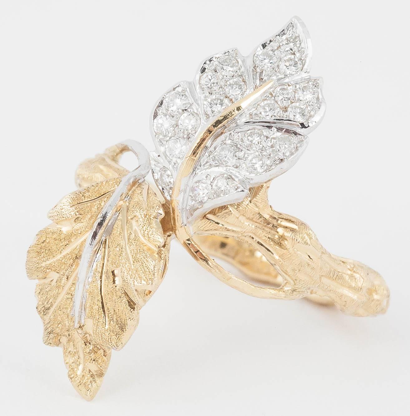 Very pretty dress ring by M Buccellati . The ring is in 18ct 2 colour gold and is set with Diamonds
Ring size M 1/2