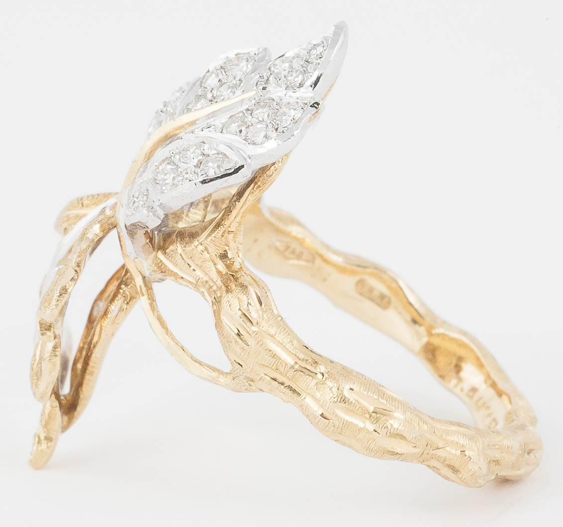 M. Buccellati Diamond Gold Twin Leaf Ring In Excellent Condition In London, GB