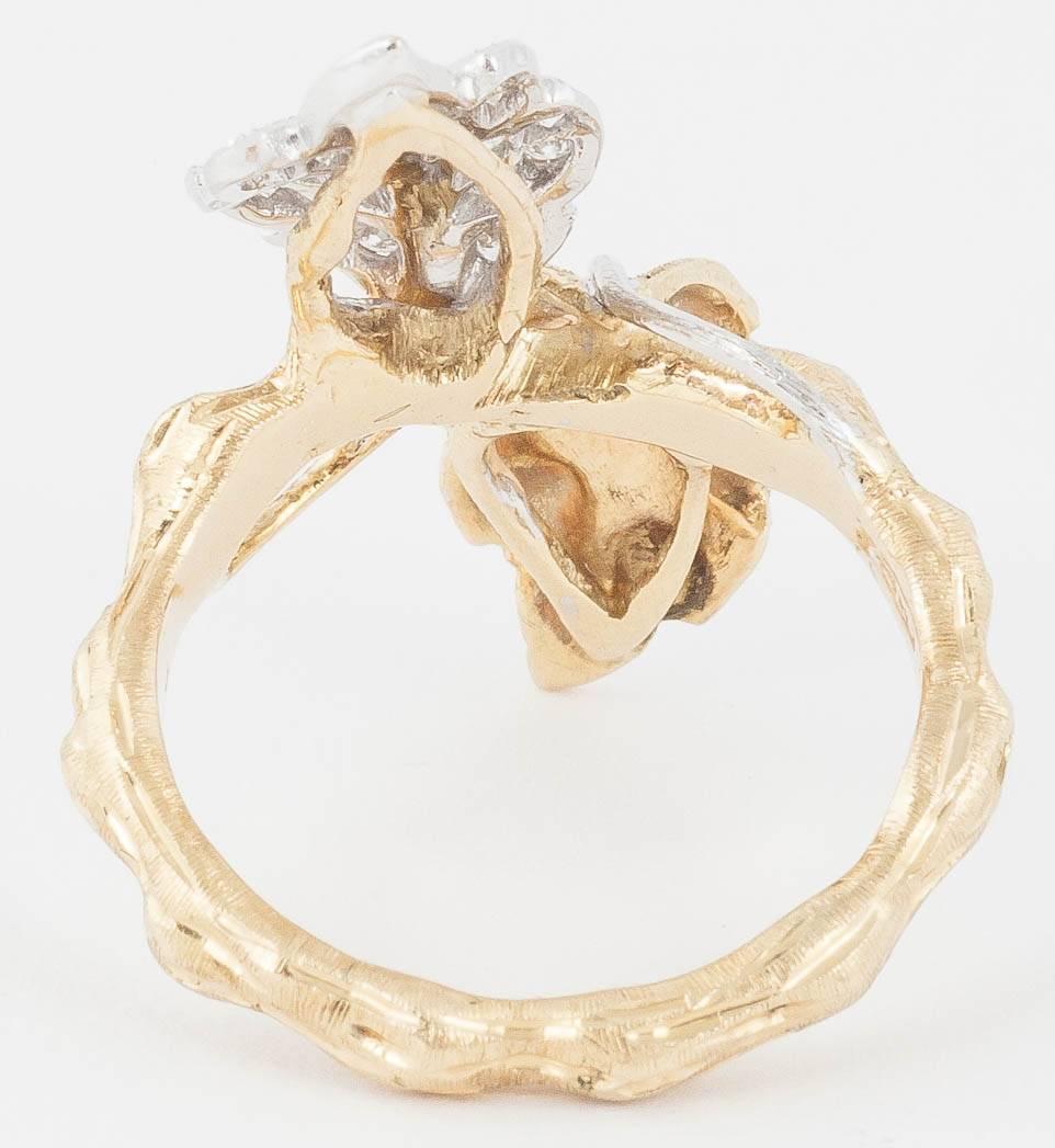 Women's M. Buccellati Diamond Gold Twin Leaf Ring