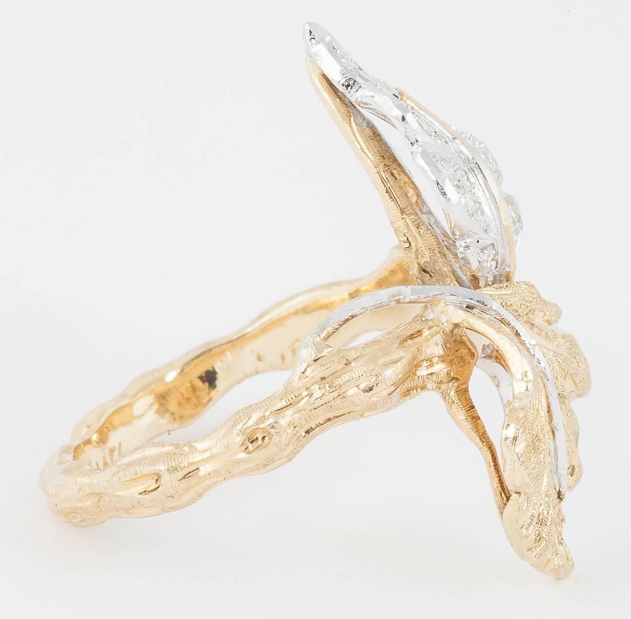 M. Buccellati Diamond Gold Twin Leaf Ring 1