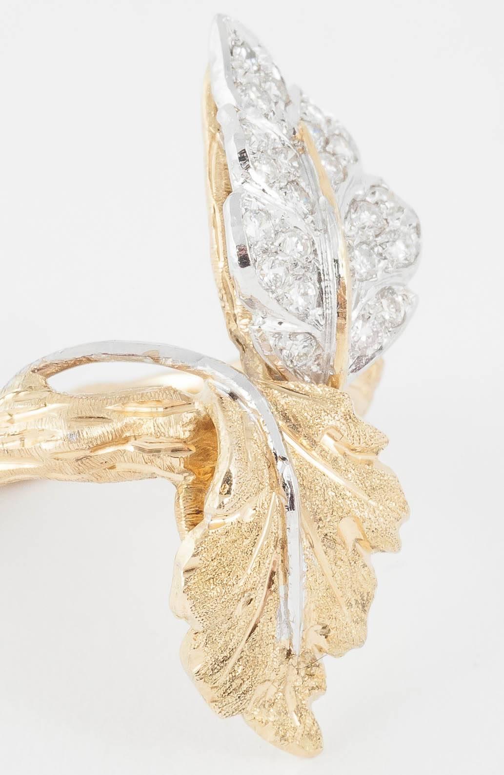 M. Buccellati Diamond Gold Twin Leaf Ring 2