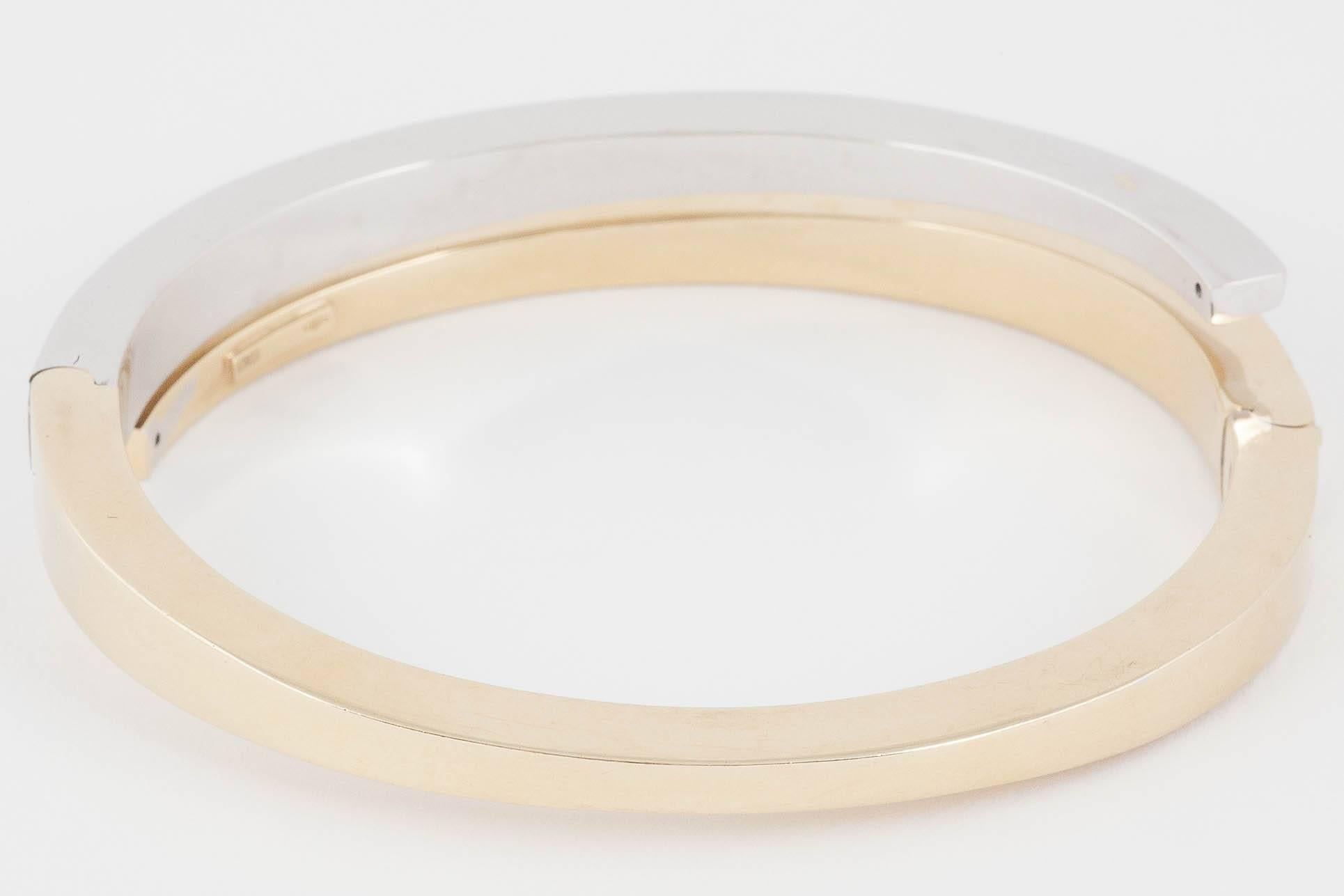 Women's Modernist 2 Colour Gold Hinged Bangle Bracelet For Sale