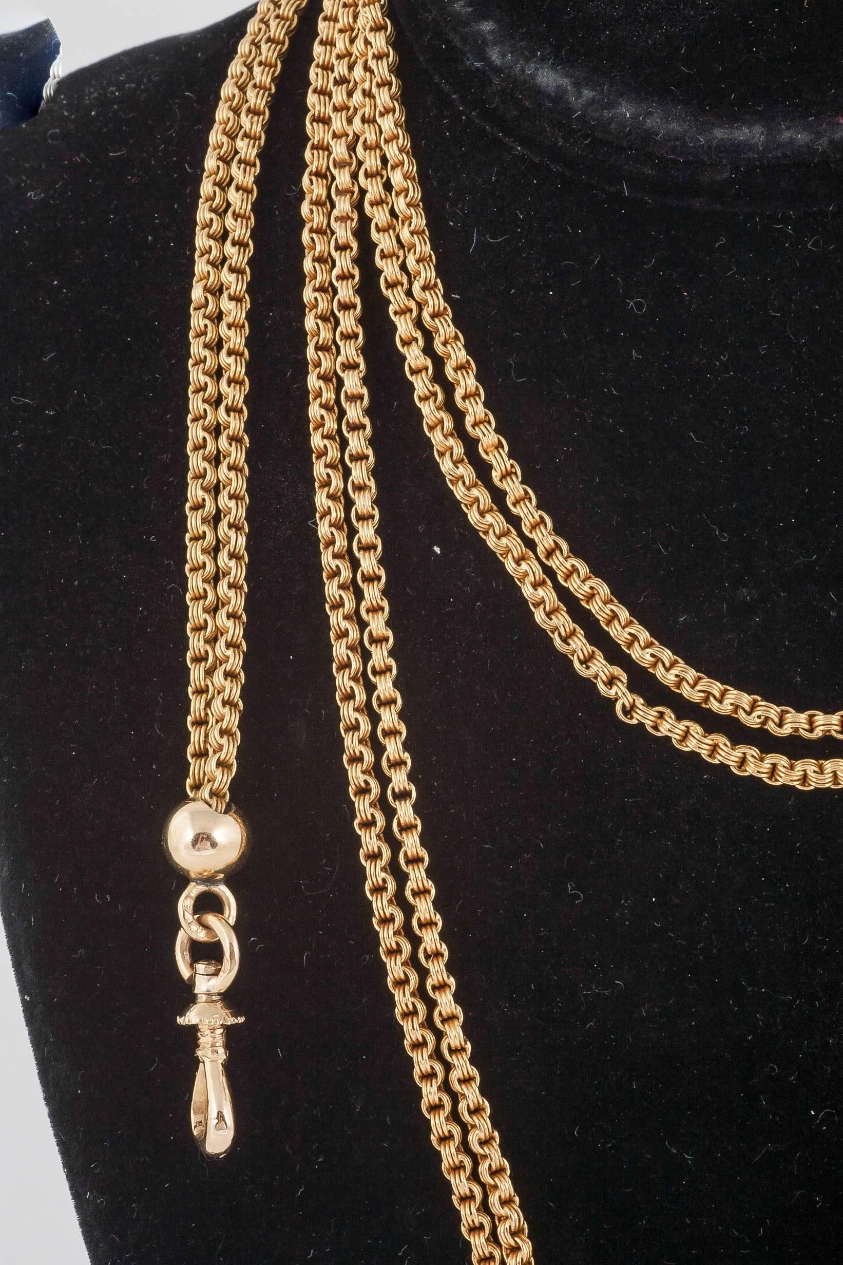 Victorian 19th Century Long Gold Chain With Sliding Enhancer For Sale